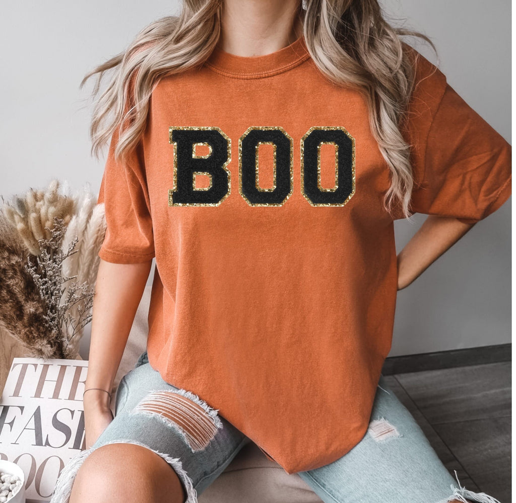 Comfort Colors® Chenille Patch Halloween Shirt, Halloween Shirt, Gift For Halloween, Halloween Boo, Cute Boo Ghost T-Shirt, Spooky Shirt