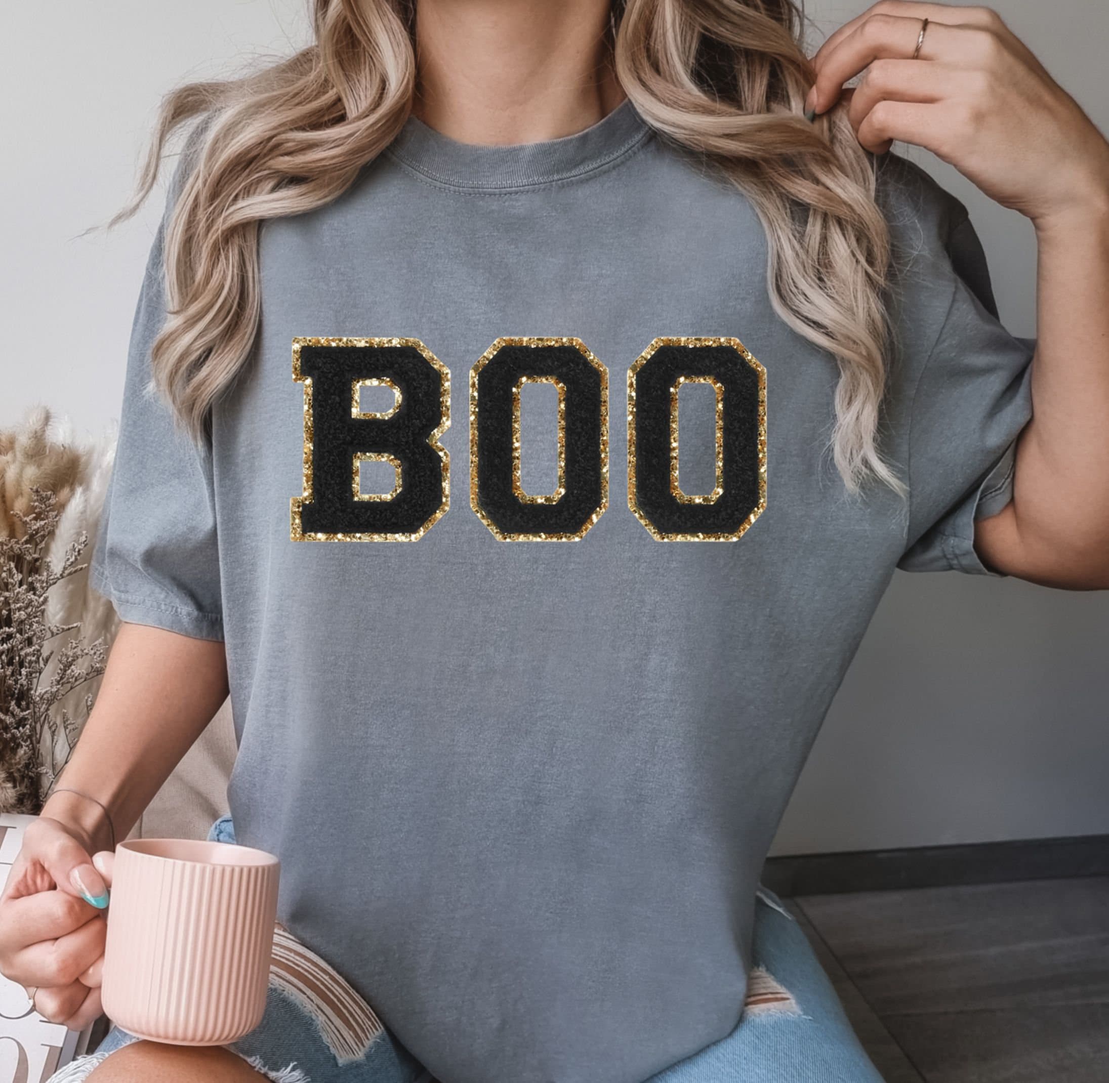 Comfort Colors® Chenille Patch Halloween Shirt, Halloween Shirt, Gift For Halloween, Halloween Boo, Cute Boo Ghost T-Shirt, Spooky Shirt
