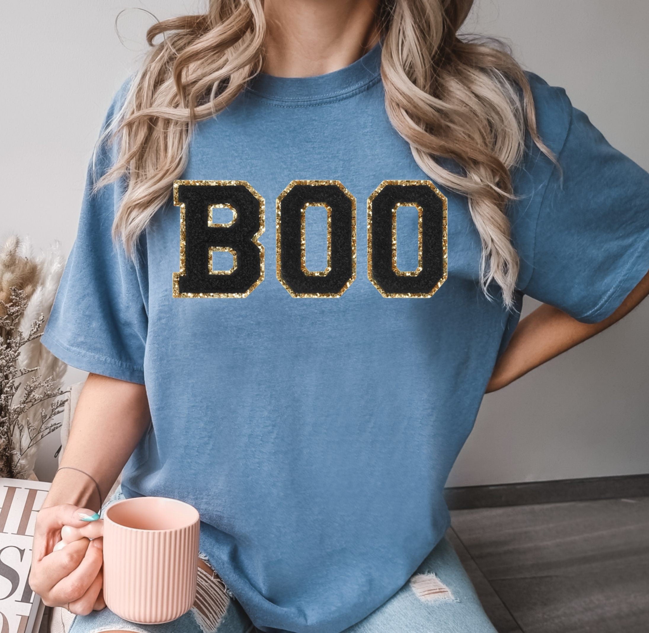 Comfort Colors® Chenille Patch Halloween Shirt, Halloween Shirt, Gift For Halloween, Halloween Boo, Cute Boo Ghost T-Shirt, Spooky Shirt