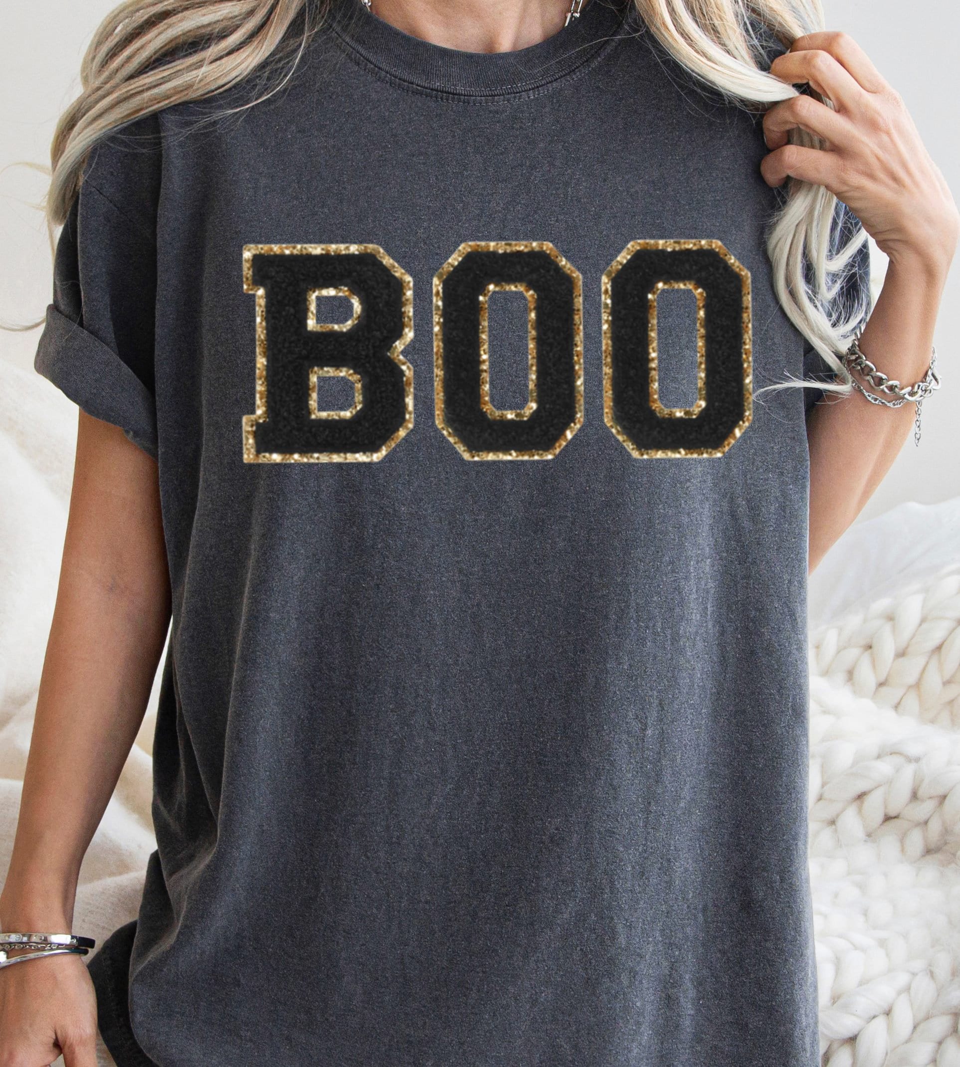 Comfort Colors® Chenille Patch Halloween Shirt, Halloween Shirt, Gift For Halloween, Halloween Boo, Cute Boo Ghost T-Shirt, Spooky Shirt