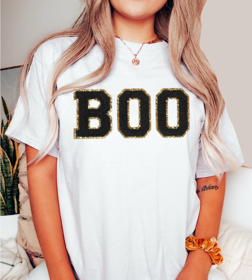 Comfort Colors® Chenille Patch Halloween Shirt, Halloween Shirt, Gift For Halloween, Halloween Boo, Cute Boo Ghost T-Shirt, Spooky Shirt