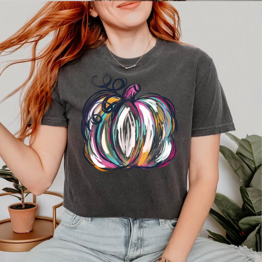 Comfort Colors® Watercolor Pumpkin Shirt, Pumpkin season Shirt, Pumpkin Fall Shirt, Autumn Shirt, Colorful Pumpkin Shirt