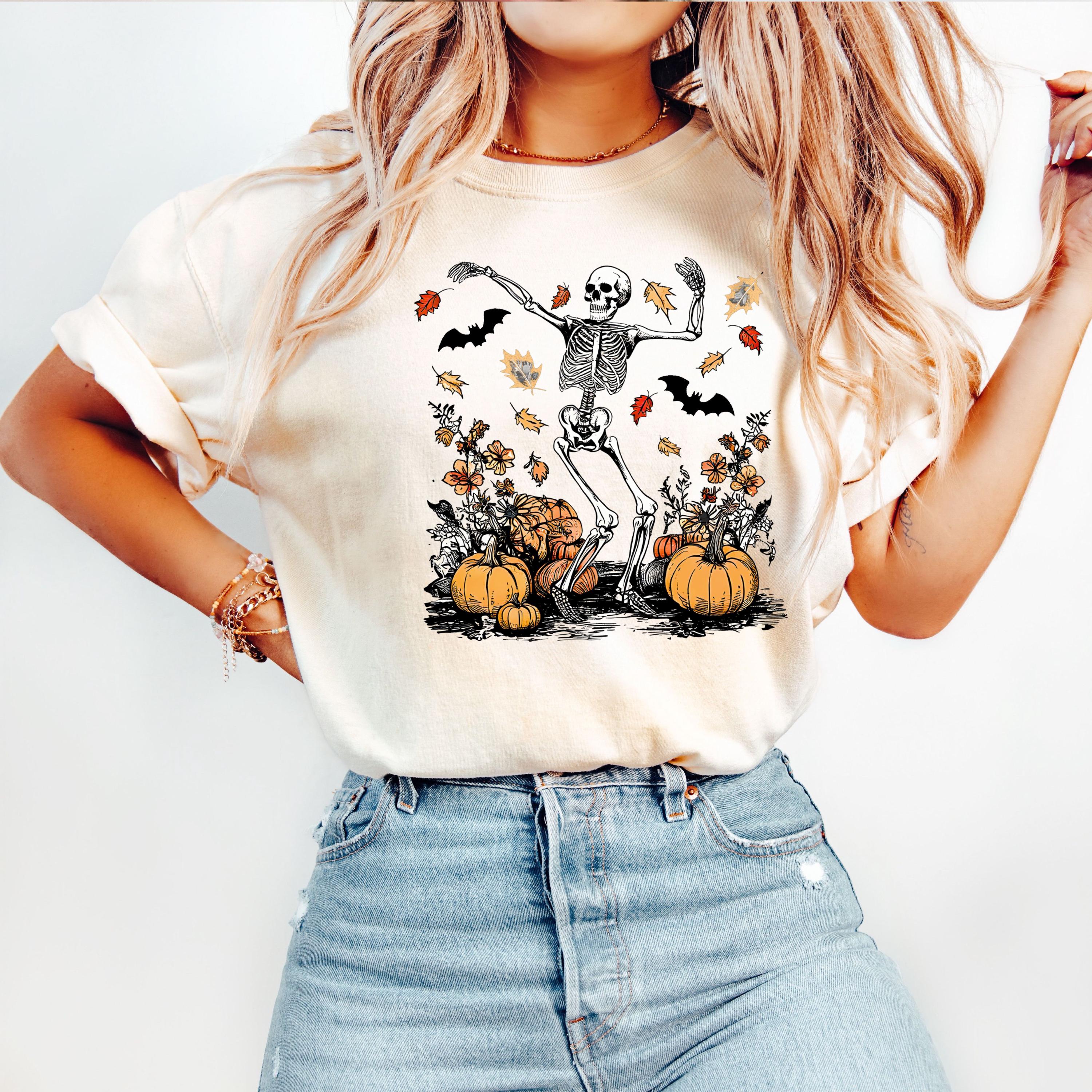 Comfort Colors® Dansing Skeleton Shirt, Pumpkin Fall Shirt, Skeleton Shirt, Halloween Shirt, Halloween Gift, Halloween Skeleton Shirt