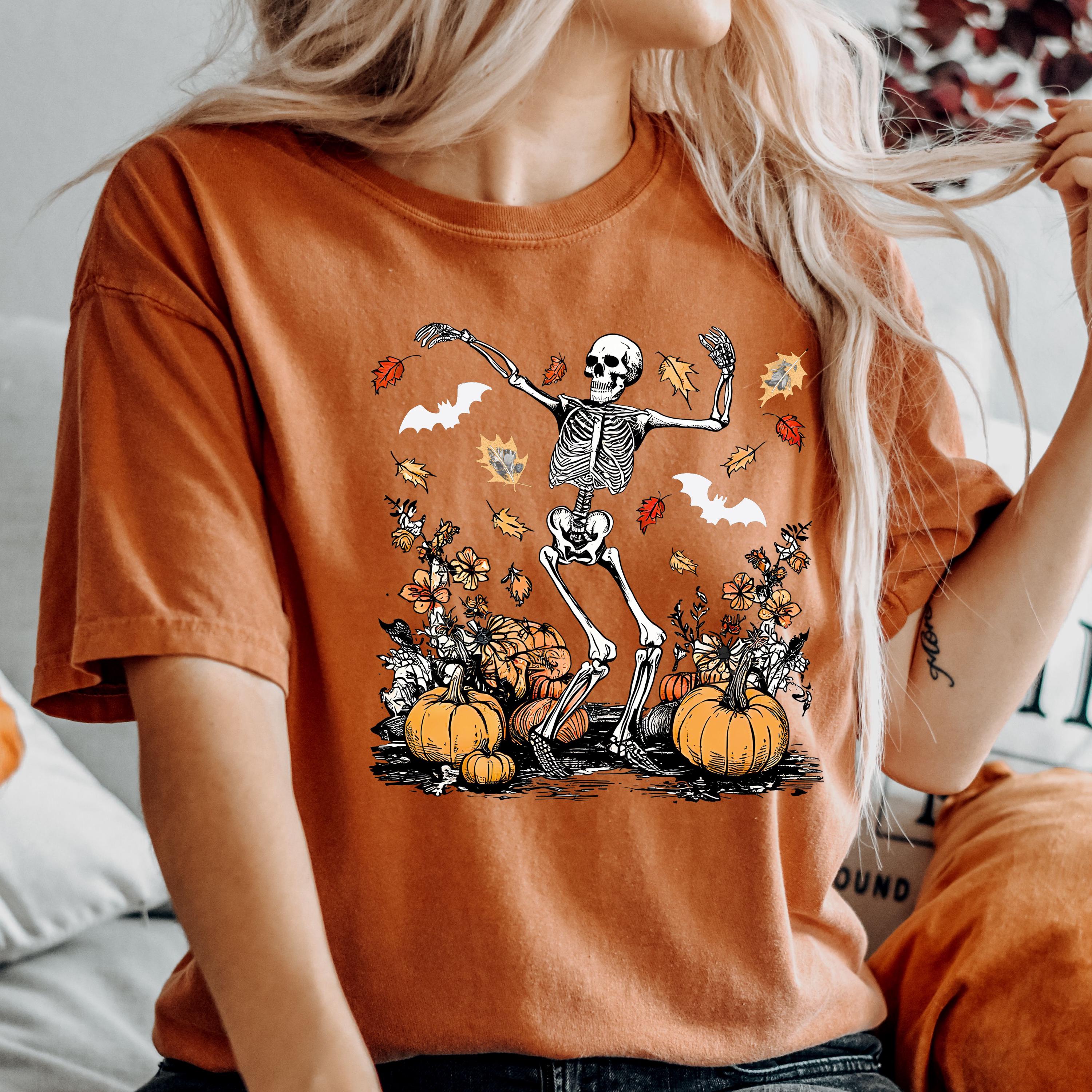 Comfort Colors® Dansing Skeleton Shirt, Pumpkin Fall Shirt, Skeleton Shirt, Halloween Shirt, Halloween Gift, Halloween Skeleton Shirt