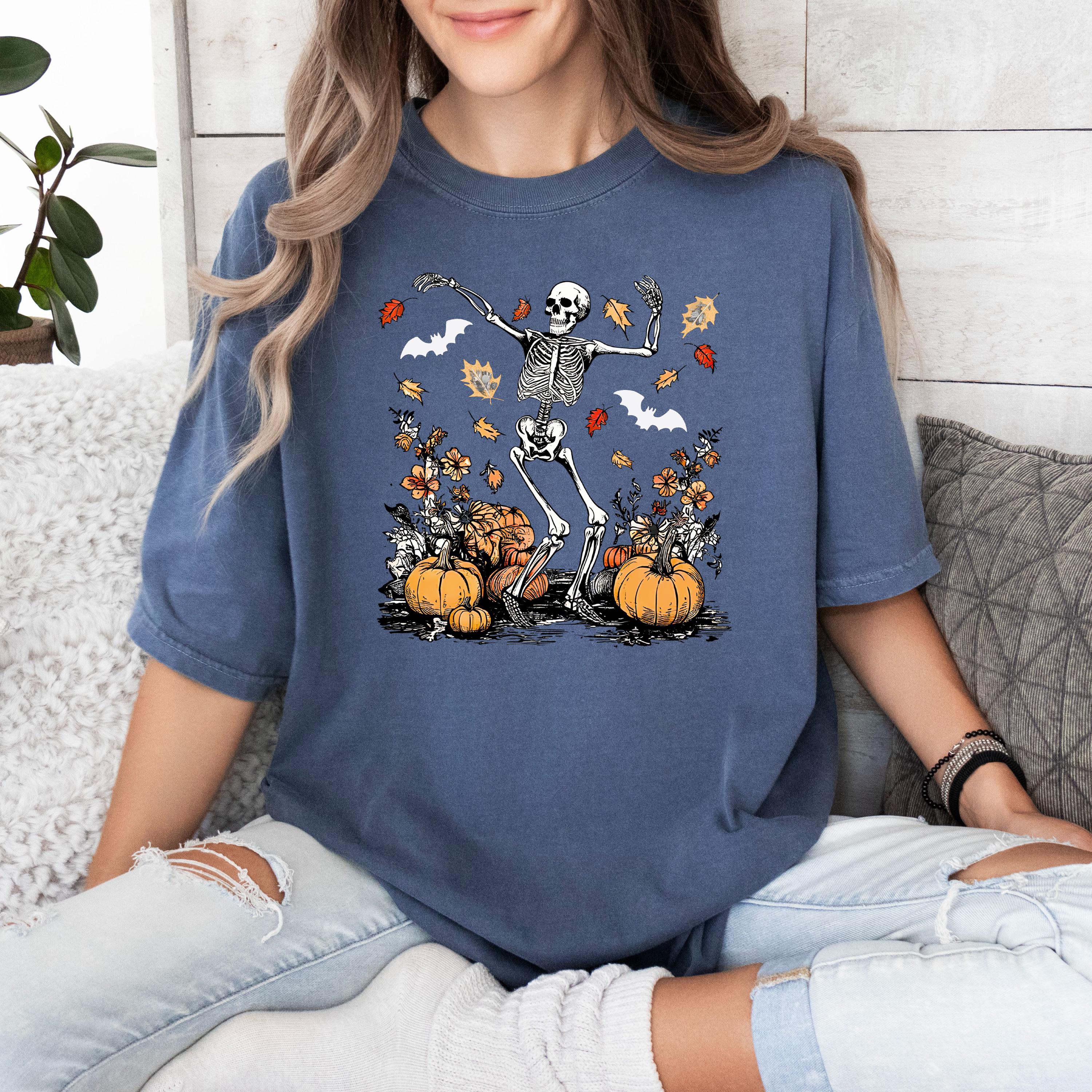Comfort Colors® Dansing Skeleton Shirt, Pumpkin Fall Shirt, Skeleton Shirt, Halloween Shirt, Halloween Gift, Halloween Skeleton Shirt