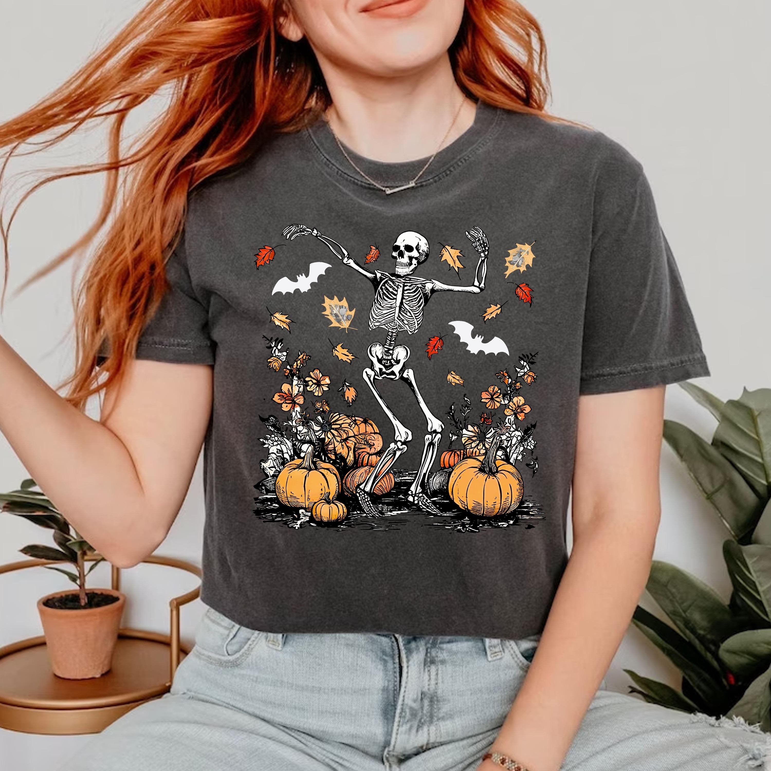 Comfort Colors® Dansing Skeleton Shirt, Pumpkin Fall Shirt, Skeleton Shirt, Halloween Shirt, Halloween Gift, Halloween Skeleton Shirt
