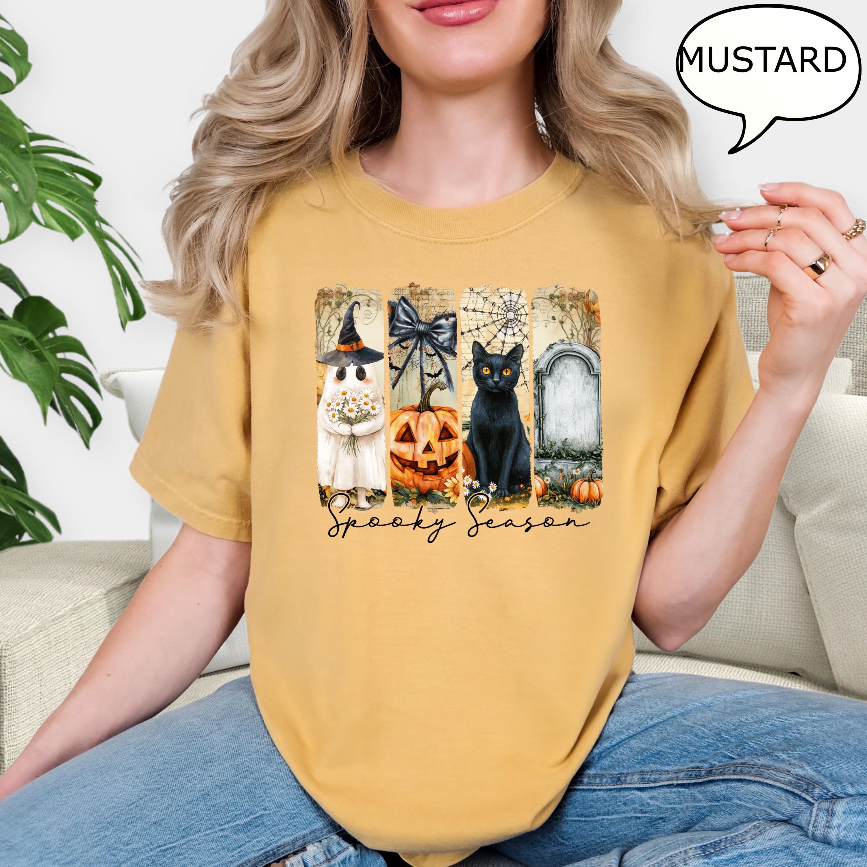 Comfort Colors® Vintage Halloween Shirt, Spooky Season T-Shirt, Ghost Pumpkin Cat Shirt, Halloween Gift
