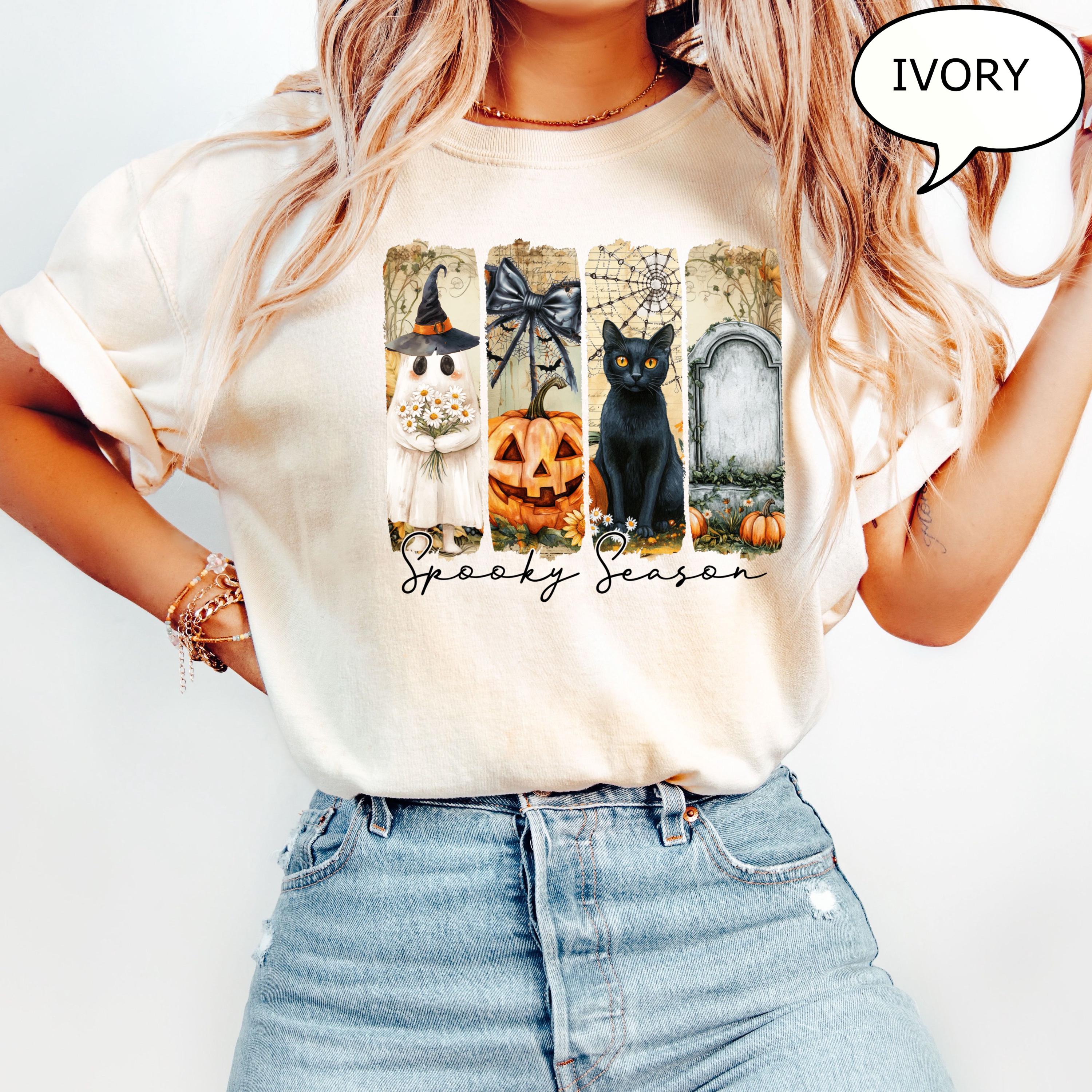 Comfort Colors® Vintage Halloween Shirt, Spooky Season T-Shirt, Ghost Pumpkin Cat Shirt, Halloween Gift
