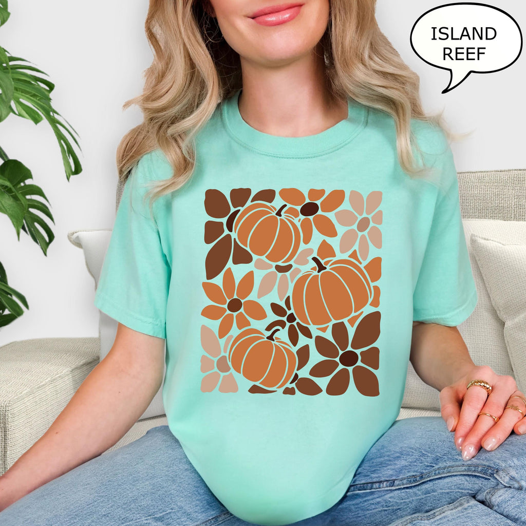 Comfort Colors® Boho Floral Pumpkin T-Shirt, Pumpkin Fall Shirt, Autumn Fall Shirt, Pumpkin Shirt, Thanksgiving Gift, Halloween Shirt