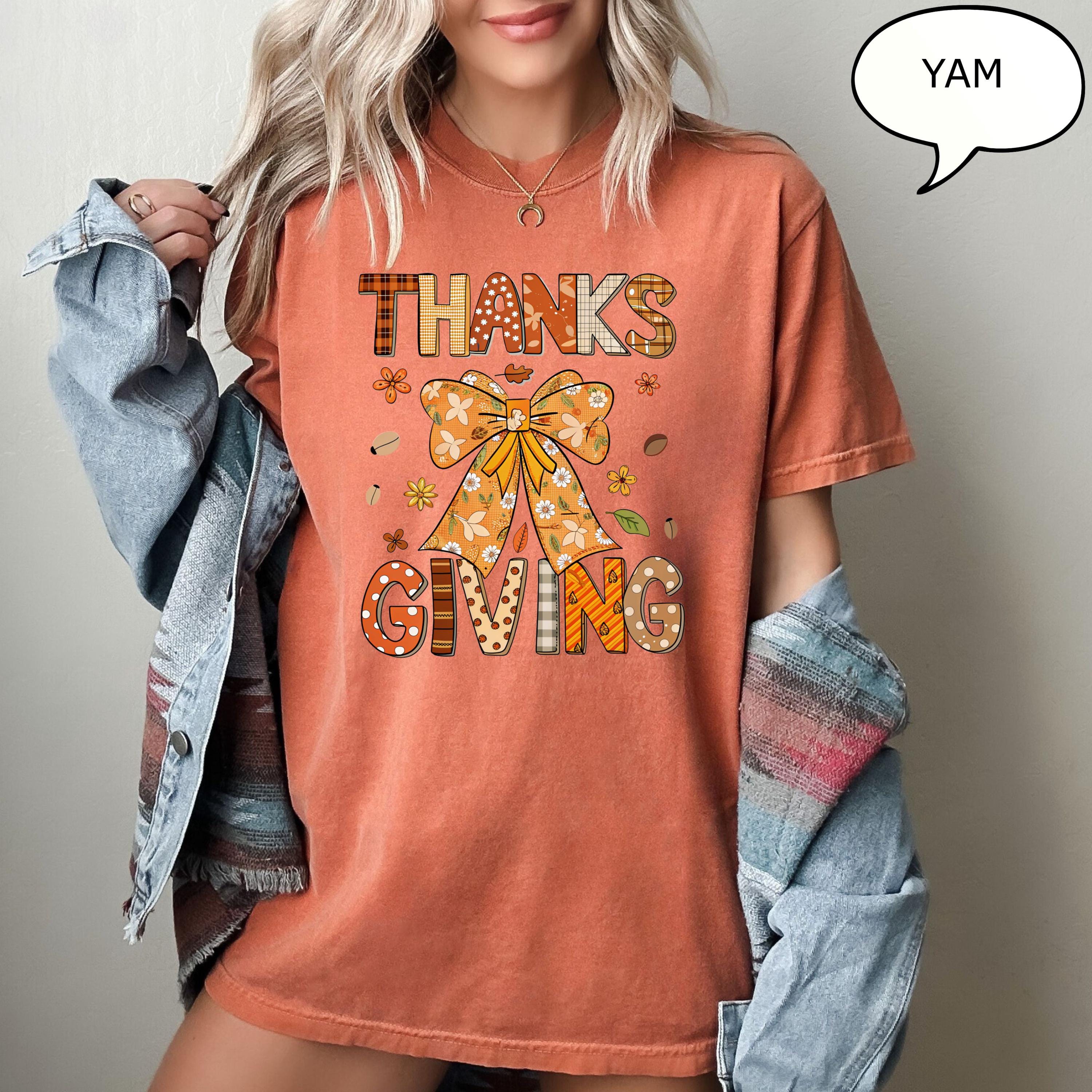 Comfort Colors® Coquette Bow Thanksgiving T-Shirt, Autumn Fall Shirt, Thanksgiving Shirt, Thankful Shirt, Thanksgiving Gift