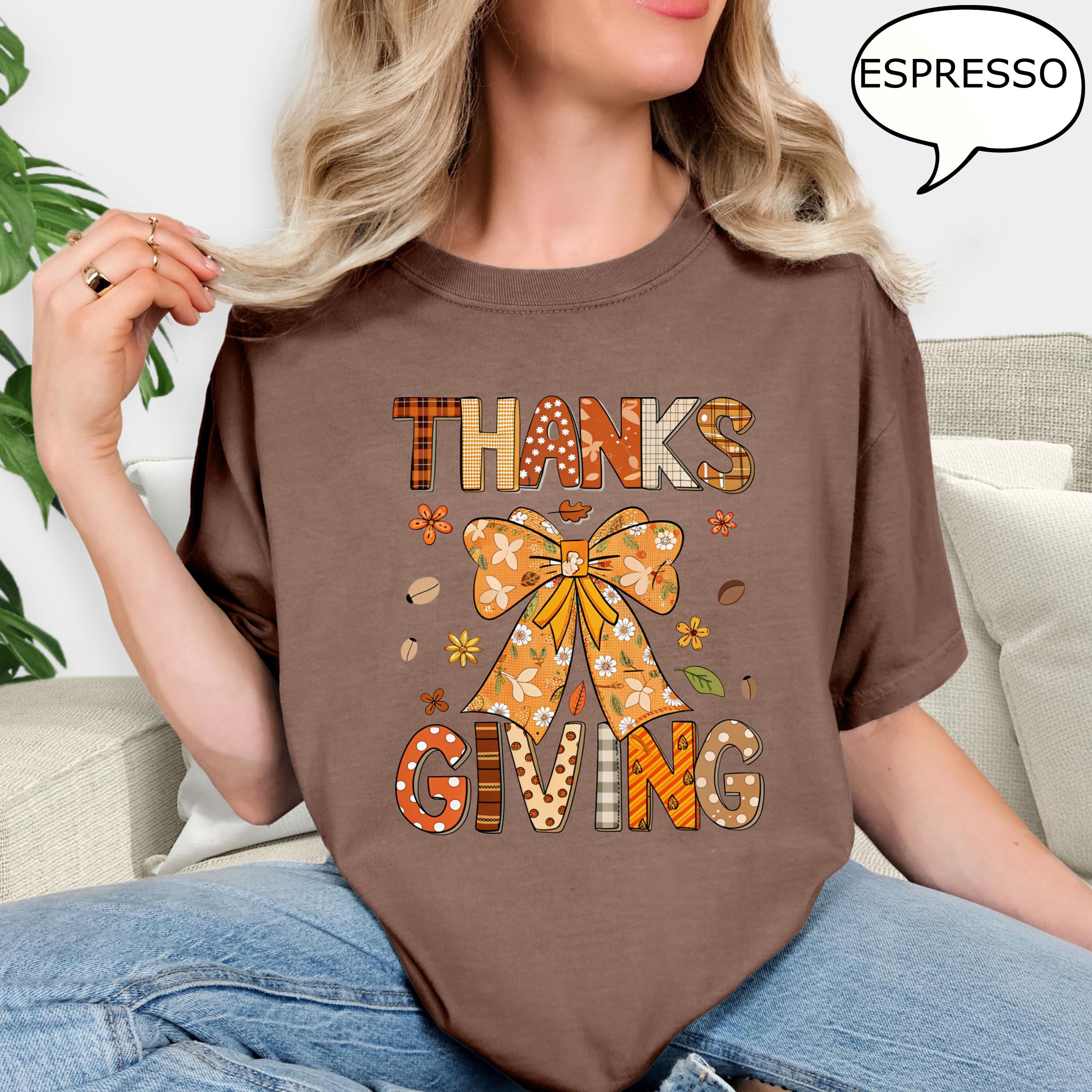 Comfort Colors® Coquette Bow Thanksgiving T-Shirt, Autumn Fall Shirt, Thanksgiving Shirt, Thankful Shirt, Thanksgiving Gift