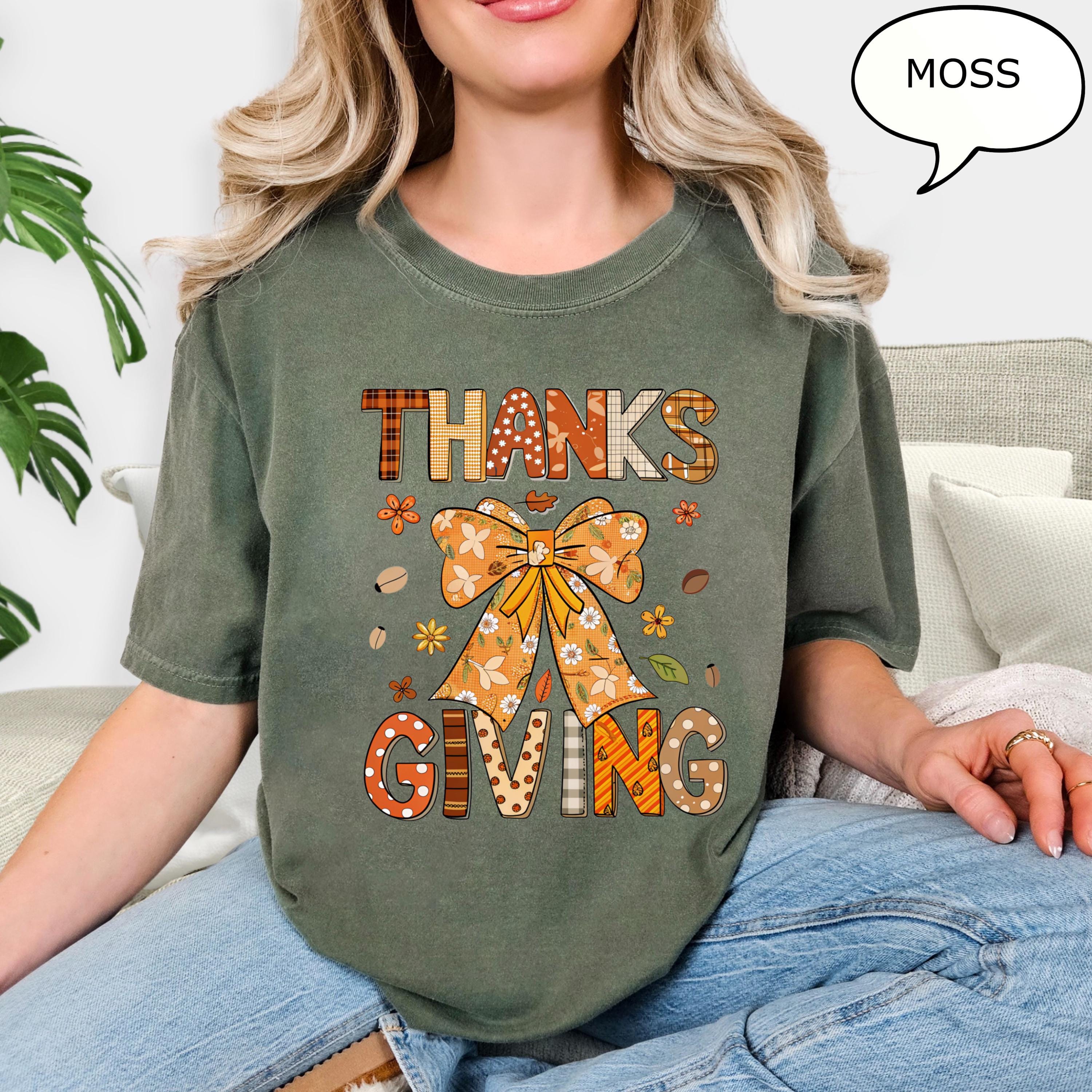 Comfort Colors® Coquette Bow Thanksgiving T-Shirt, Autumn Fall Shirt, Thanksgiving Shirt, Thankful Shirt, Thanksgiving Gift