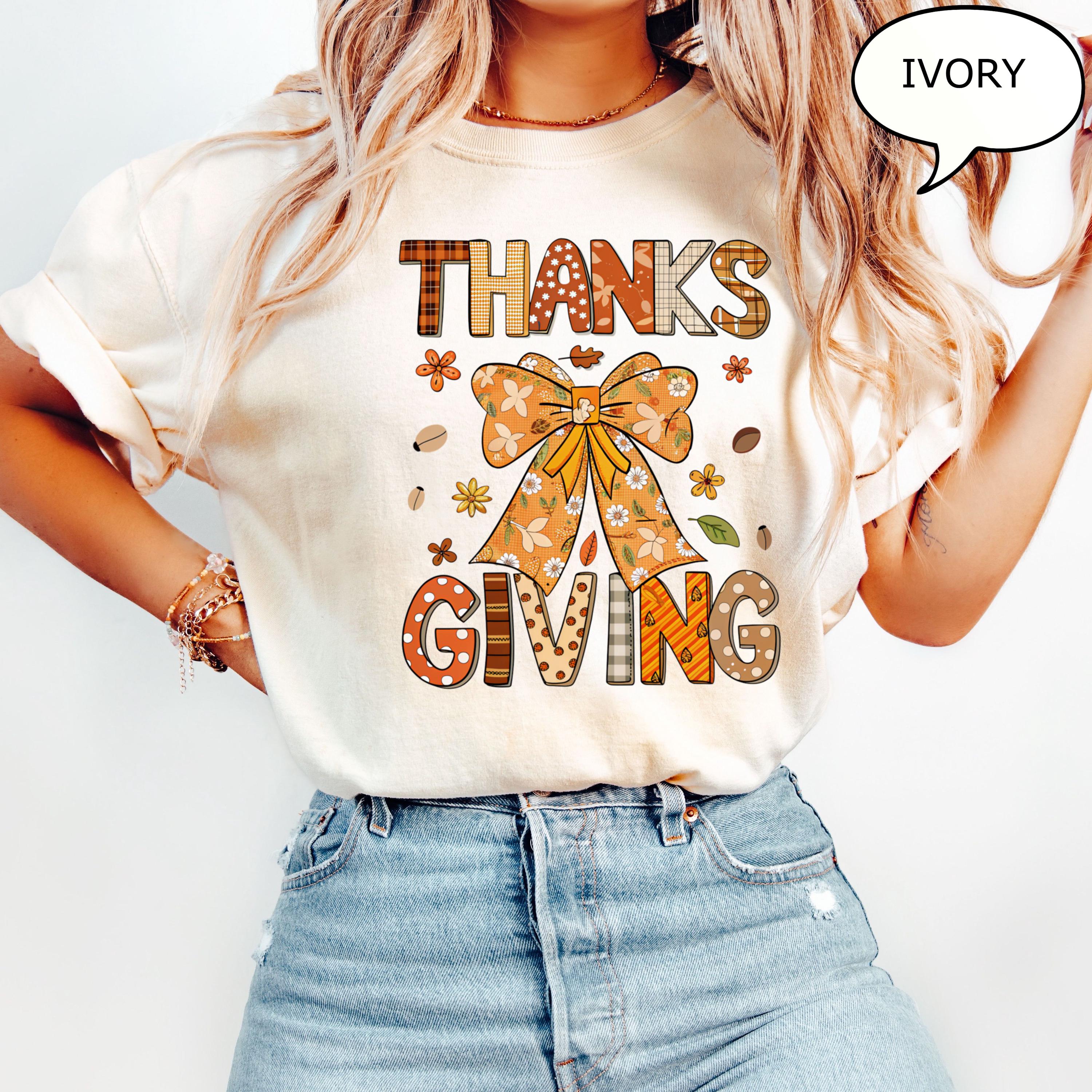 Comfort Colors® Coquette Bow Thanksgiving T-Shirt, Autumn Fall Shirt, Thanksgiving Shirt, Thankful Shirt, Thanksgiving Gift