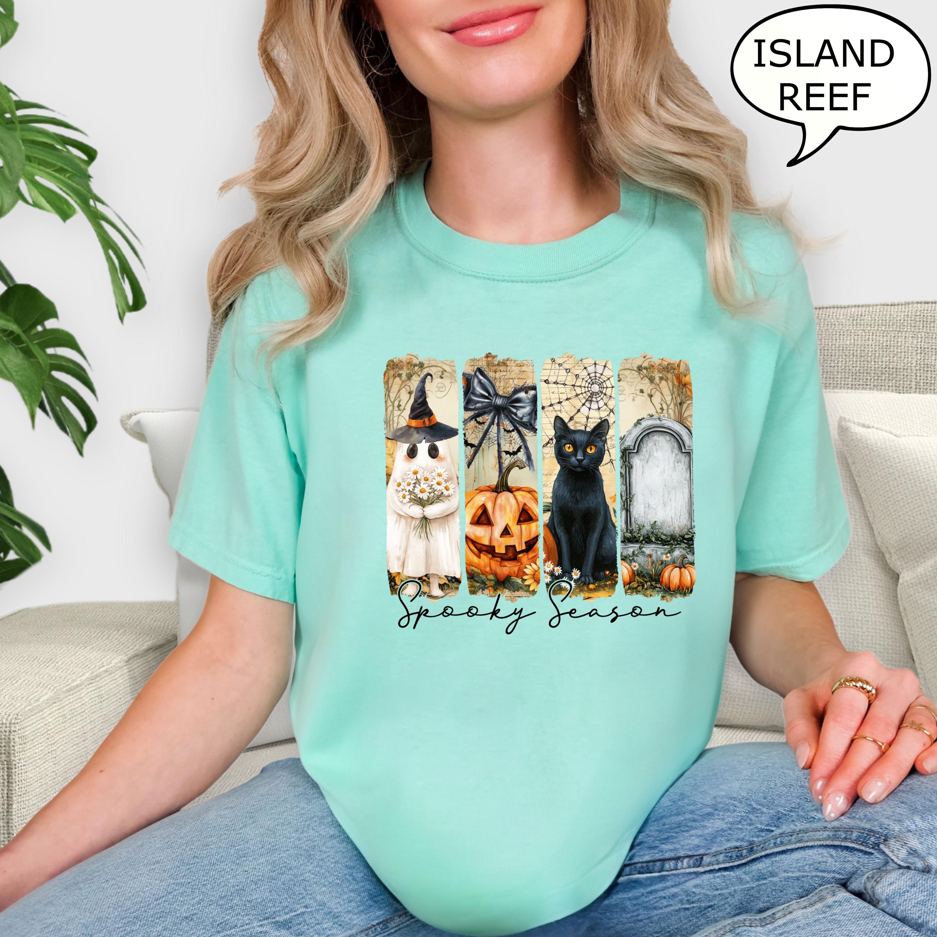 Comfort Colors® Vintage Halloween Shirt, Spooky Season T-Shirt, Ghost Pumpkin Cat Shirt, Halloween Gift