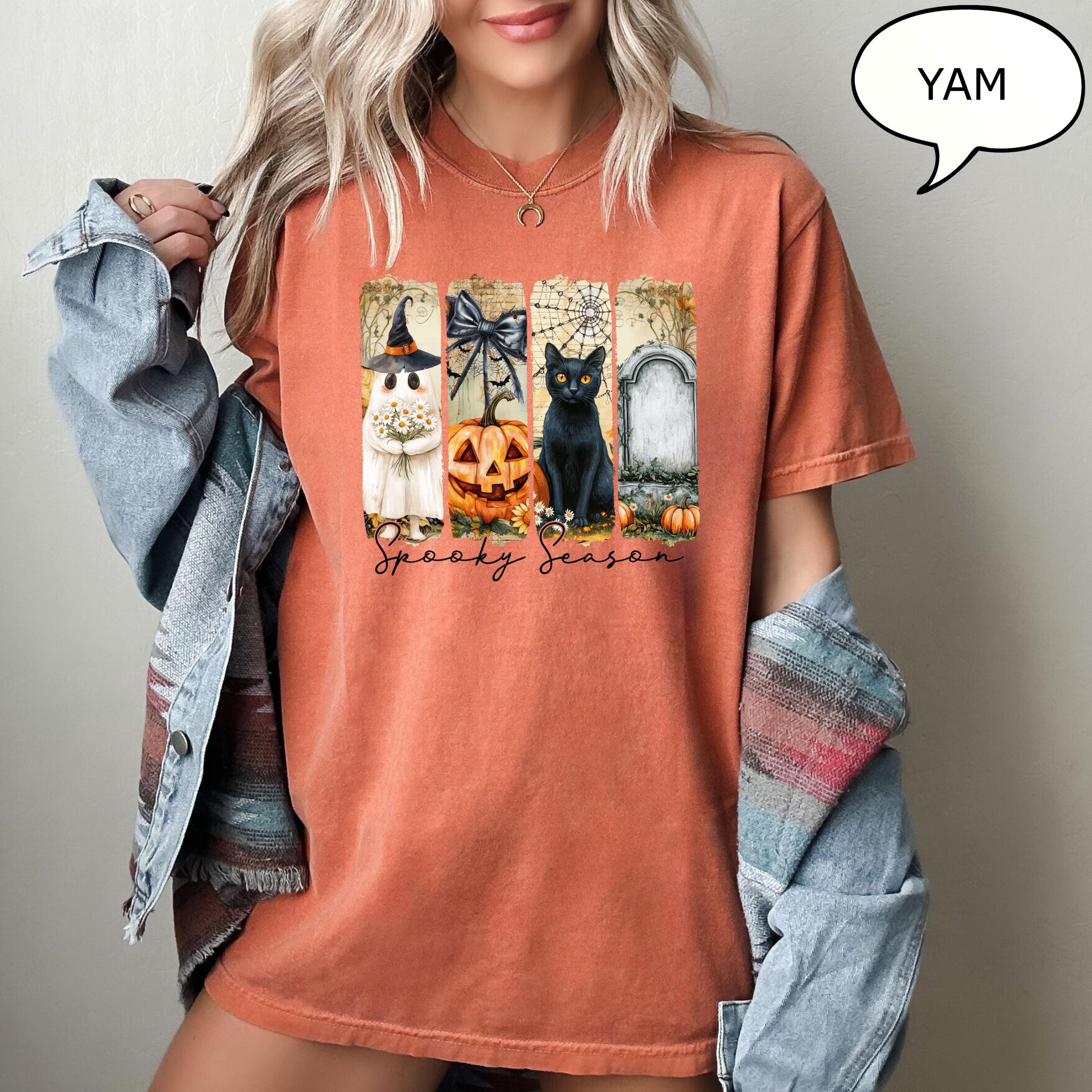 Comfort Colors® Vintage Halloween Shirt, Spooky Season T-Shirt, Ghost Pumpkin Cat Shirt, Halloween Gift