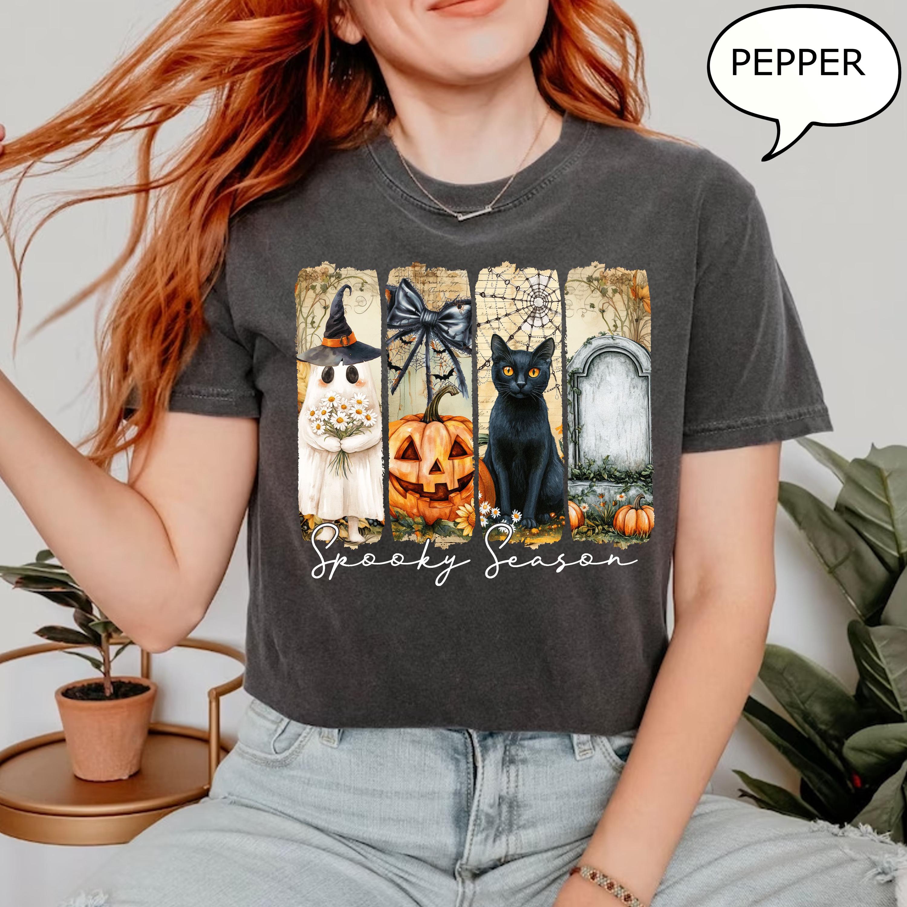 Comfort Colors® Vintage Halloween Shirt, Spooky Season T-Shirt, Ghost Pumpkin Cat Shirt, Halloween Gift