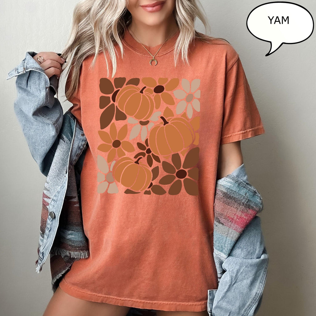 Comfort Colors® Boho Floral Pumpkin T-Shirt, Pumpkin Fall Shirt, Autumn Fall Shirt, Pumpkin Shirt, Thanksgiving Gift, Halloween Shirt