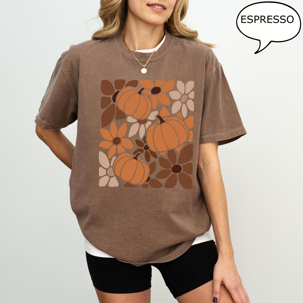 Comfort Colors® Boho Floral Pumpkin T-Shirt, Pumpkin Fall Shirt, Autumn Fall Shirt, Pumpkin Shirt, Thanksgiving Gift, Halloween Shirt