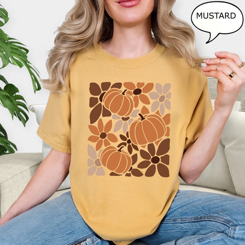 Comfort Colors® Boho Floral Pumpkin T-Shirt, Pumpkin Fall Shirt, Autumn Fall Shirt, Pumpkin Shirt, Thanksgiving Gift, Halloween Shirt