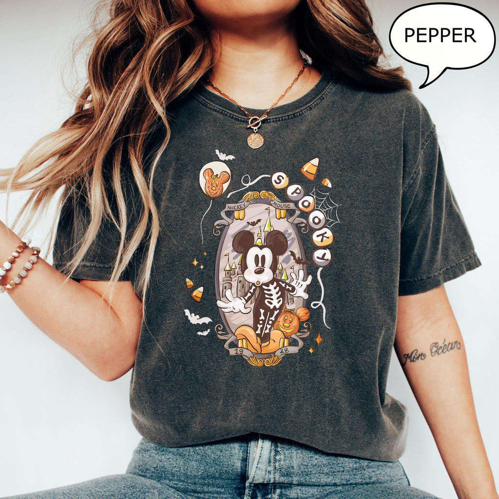 Comfort Colors® Spooky Mickey Mouse T-Shirt, Mickey Halloween Shirt, Skeleton Mickey Shirt, Halloween Shirt