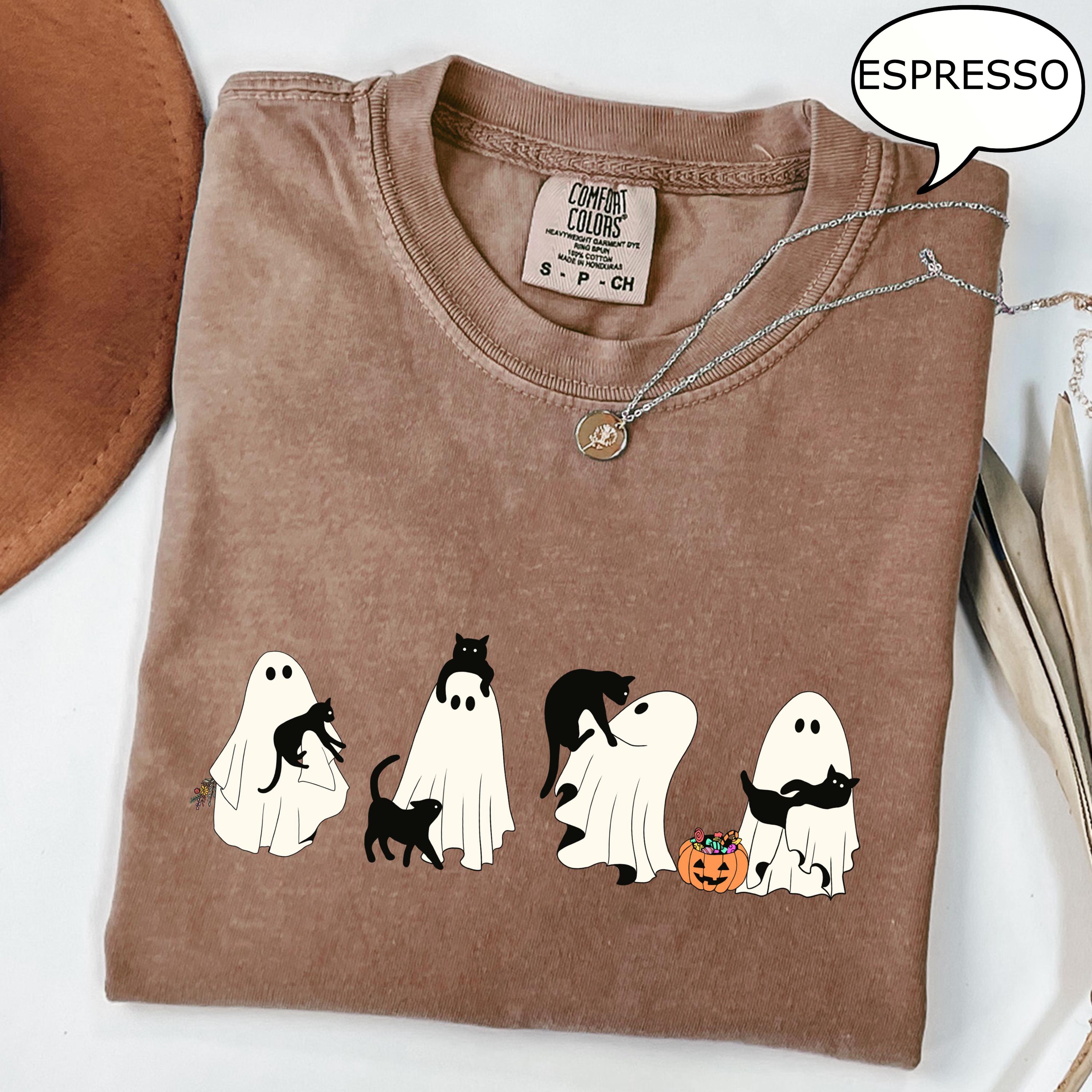 Comfort Colors® Ghost And Cat T-Shirt, Halloween Ghost Shirt, Halloween Cat Shirt, Cat Lower Halloween Gift, Spooky Season Cat Shirt
