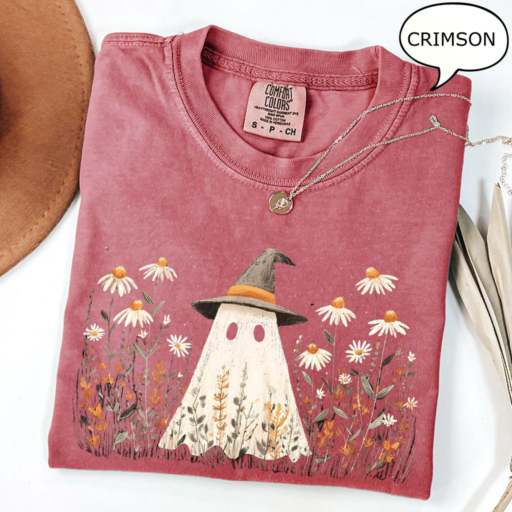 Comfort Colors® Cute Ghost T-Shirt, Floral Ghost Shirt, Retro Halloween Shirt, Fall Aesthetic Halloween Shirt, Daisy Flower Shirt