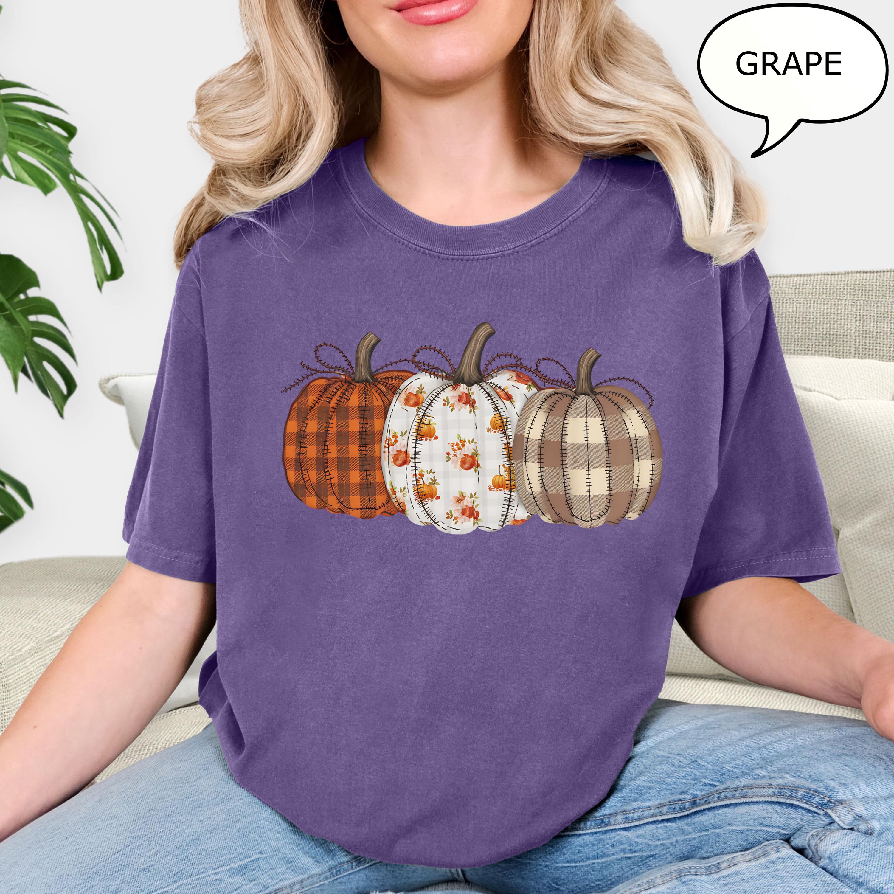 Comfort Colors® Fall Pumpkin T-Shirt, Autumn Fall Shirt, Thanksgiving Shirt, Pumpkins Shirt, Checkered Pumpkin Shirt