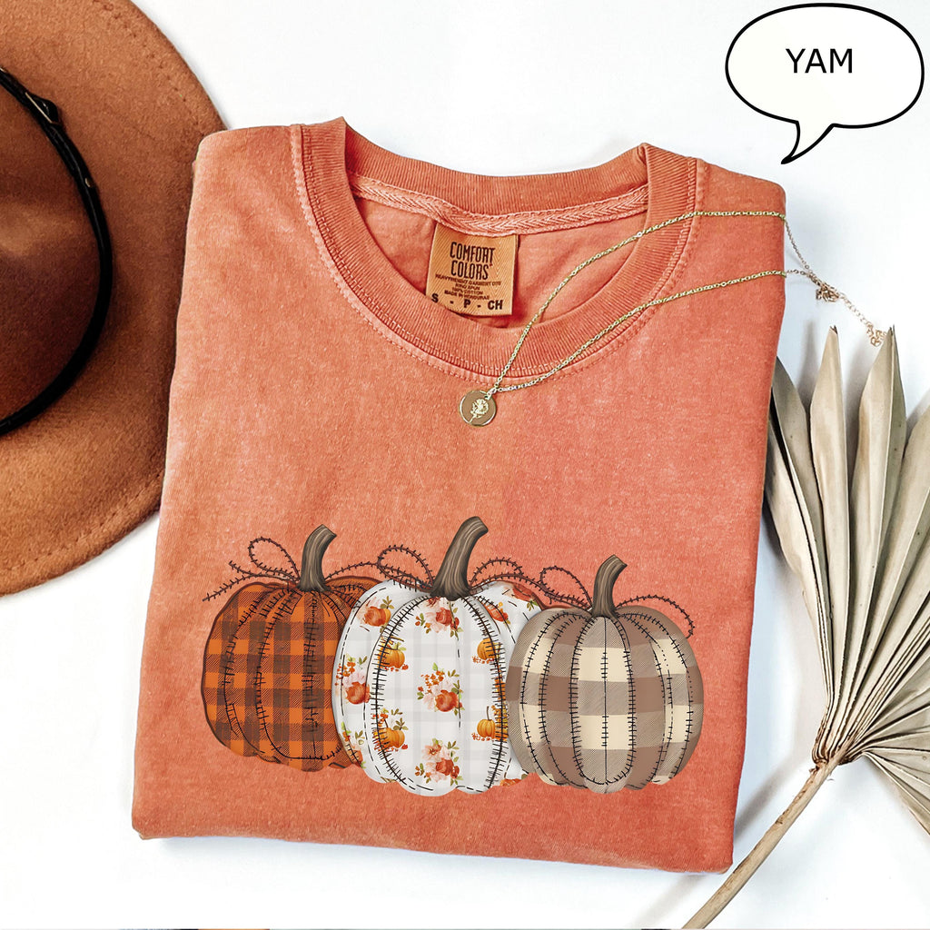 Comfort Colors® Fall Pumpkin T-Shirt, Autumn Fall Shirt, Thanksgiving Shirt, Pumpkins Shirt, Checkered Pumpkin Shirt