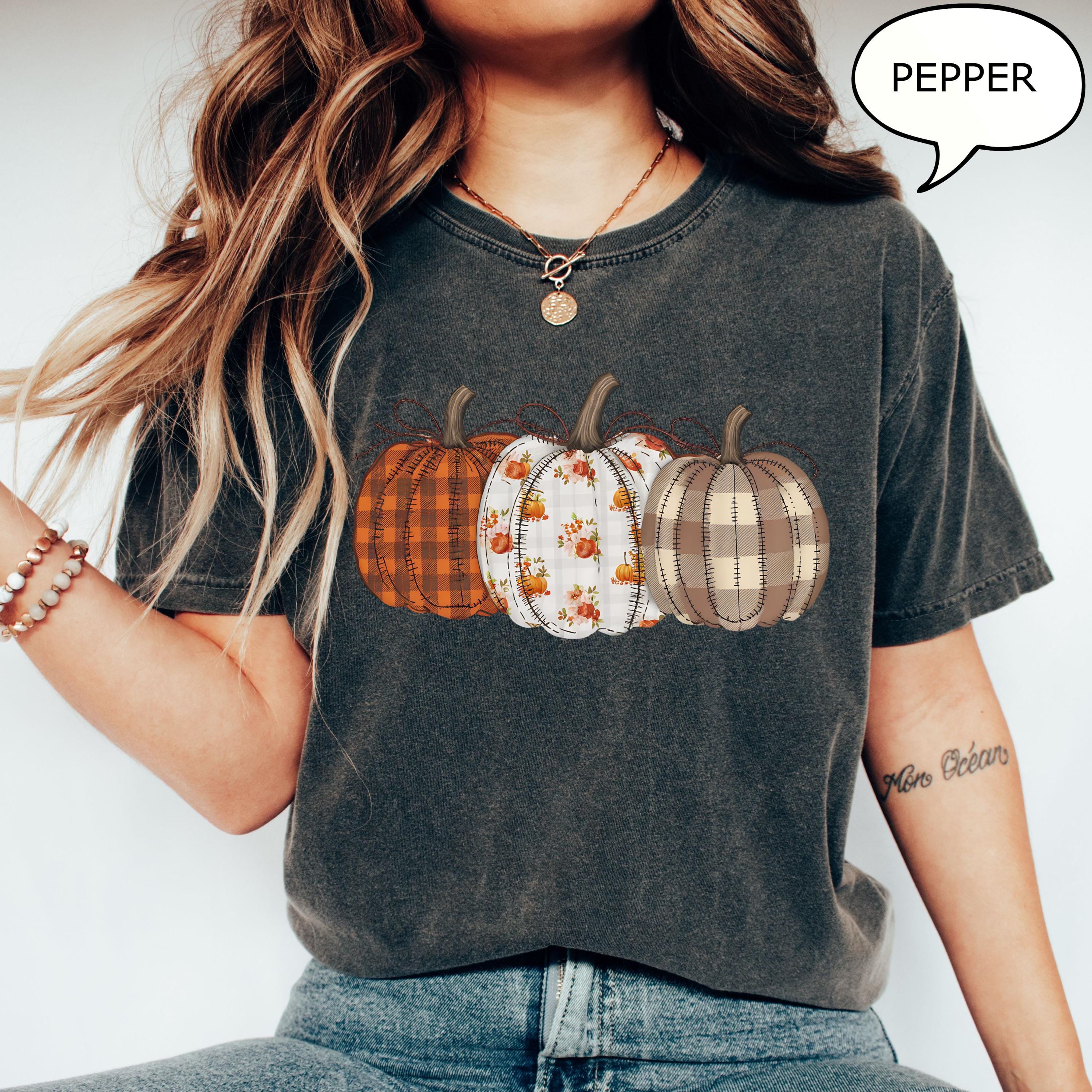 Comfort Colors® Fall Pumpkin T-Shirt, Autumn Fall Shirt, Thanksgiving Shirt, Pumpkins Shirt, Checkered Pumpkin Shirt