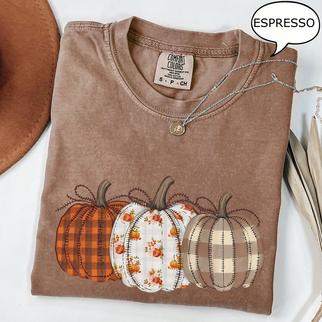 Comfort Colors® Fall Pumpkin T-Shirt, Autumn Fall Shirt, Thanksgiving Shirt, Pumpkins Shirt, Checkered Pumpkin Shirt