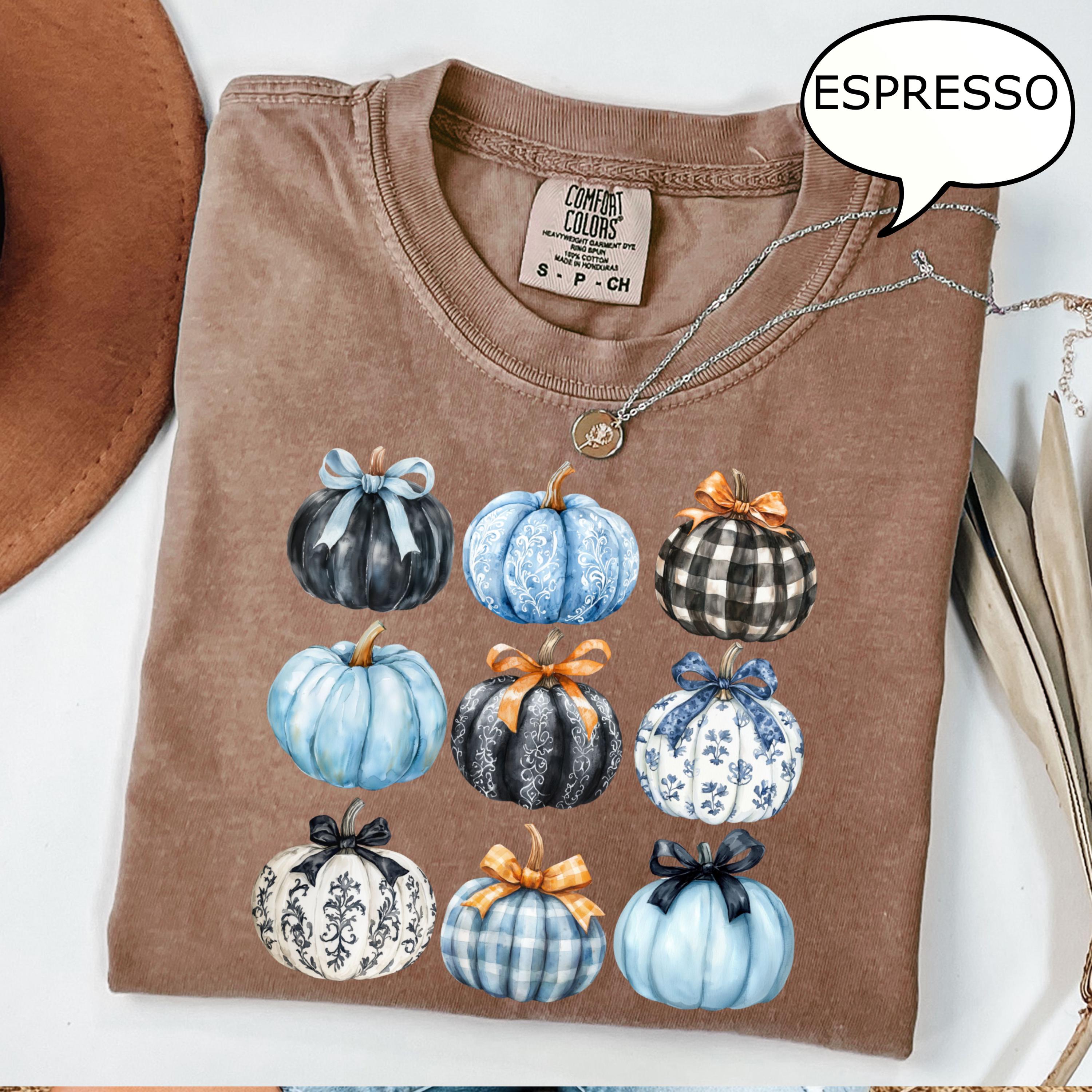 Comfort Colors® Blue Bow Pumpkin T-Shirt, Coquette Pumpkin Shirt, Blue Pumpkin Shirt, Pumpkin Season Shirt, Fall Pumpkin Tee