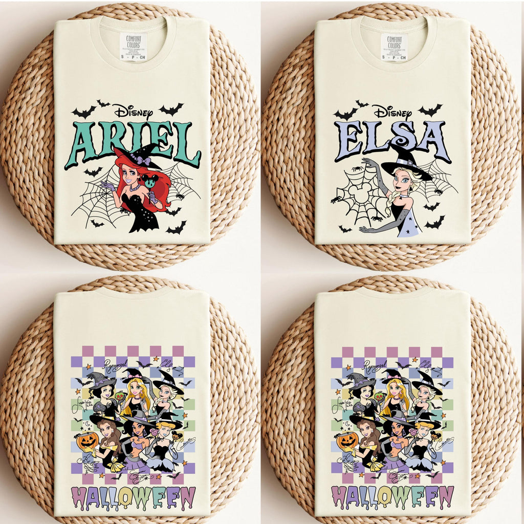 Comfort Colors® Princess Witches T-Shirt, Princess Halloween Shirt, Elsa Rapunzel Belle Snow White Jasmine Halloween Shirts