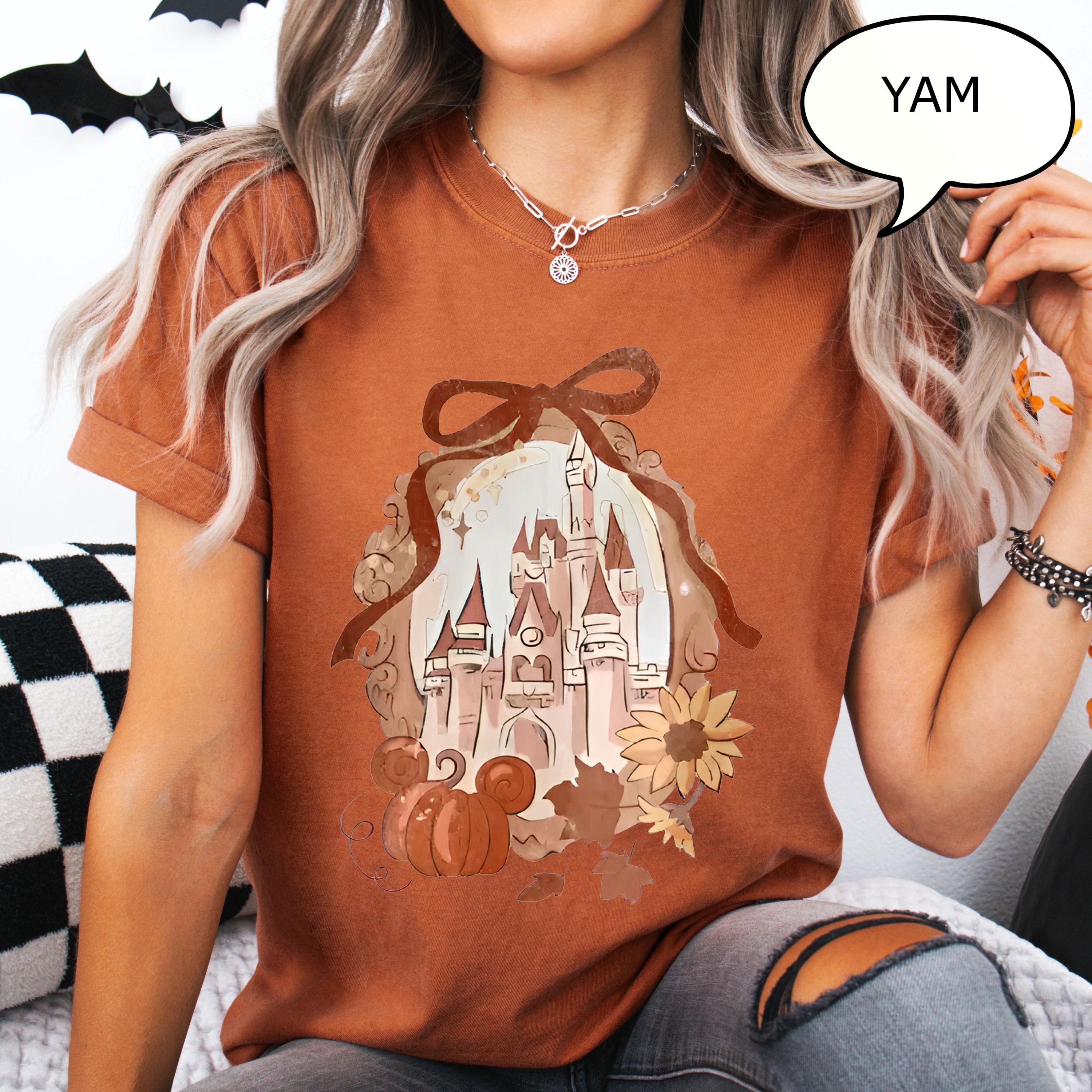 Comfort Colors® Coquette Bow Pumpkin Castle T-Shirt, Fall Shirt, Fall Magical Kingdom Shirt, Fall Castle Shirt
