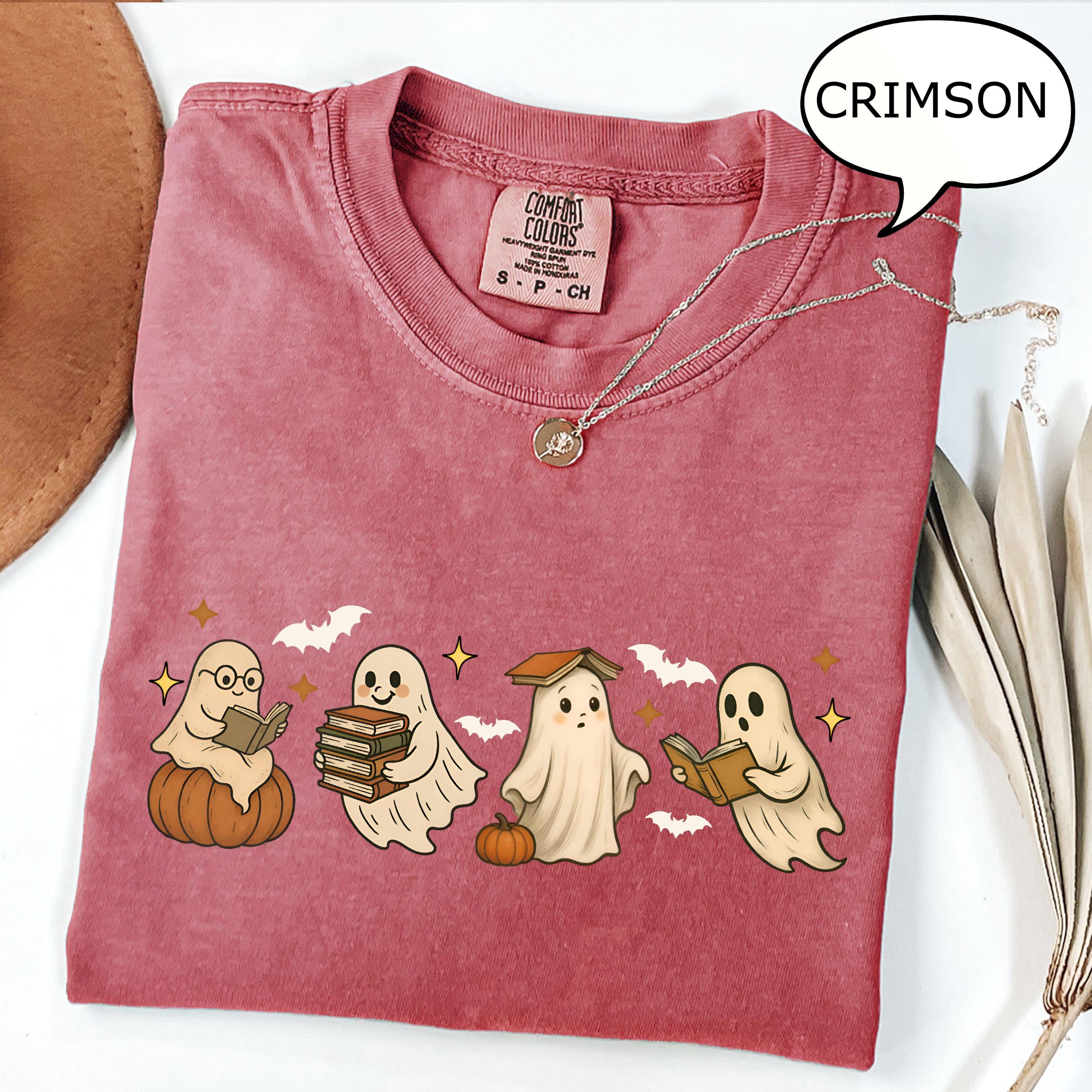 Comfort Colors® Ghost Reading Book T-Shirt, Halloween Ghost Shirt, Book Lover Gift, Teacher Halloween Shirt, Cute Ghost And Book Shirt