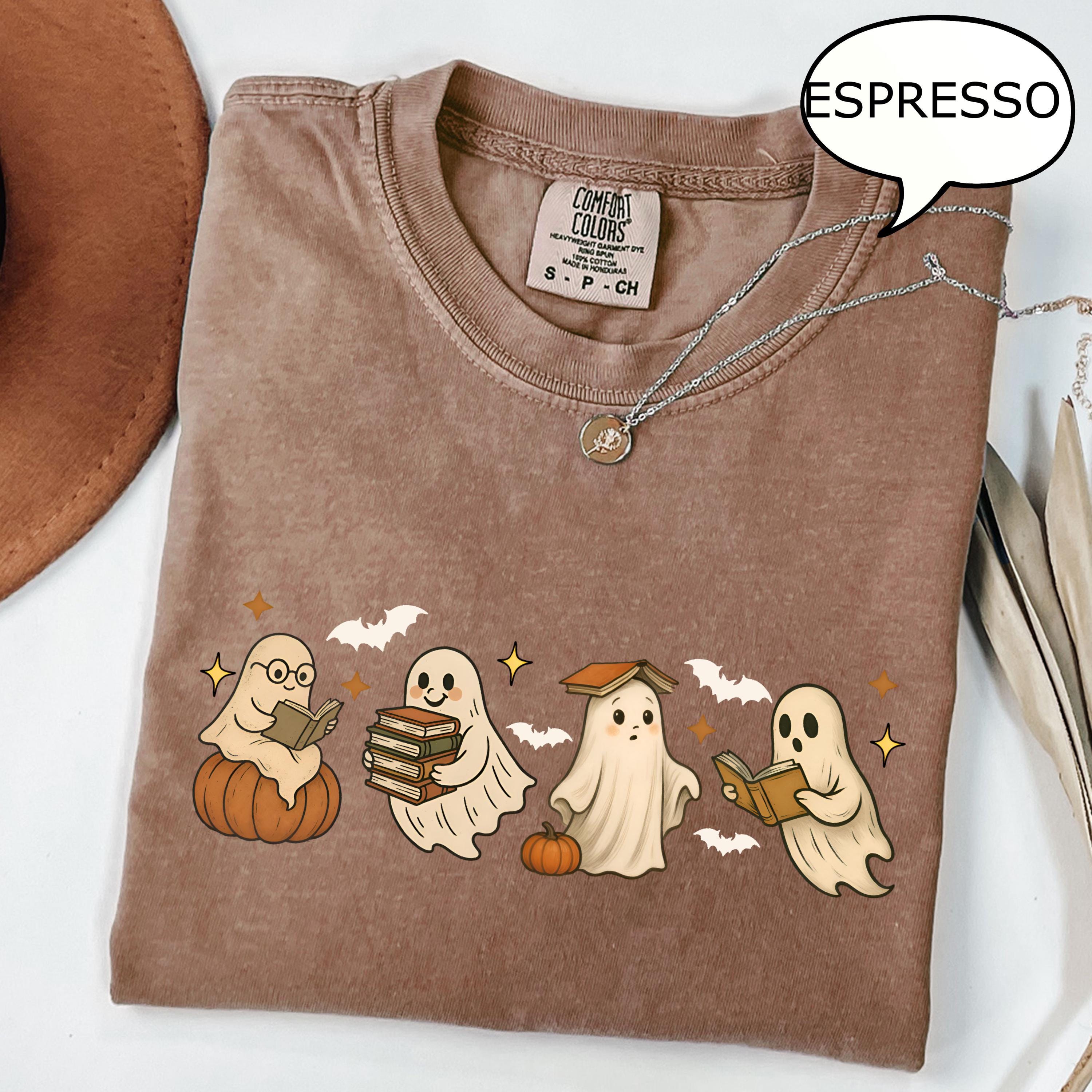 Comfort Colors® Ghost Reading Book T-Shirt, Halloween Ghost Shirt, Book Lover Gift, Teacher Halloween Shirt, Cute Ghost And Book Shirt