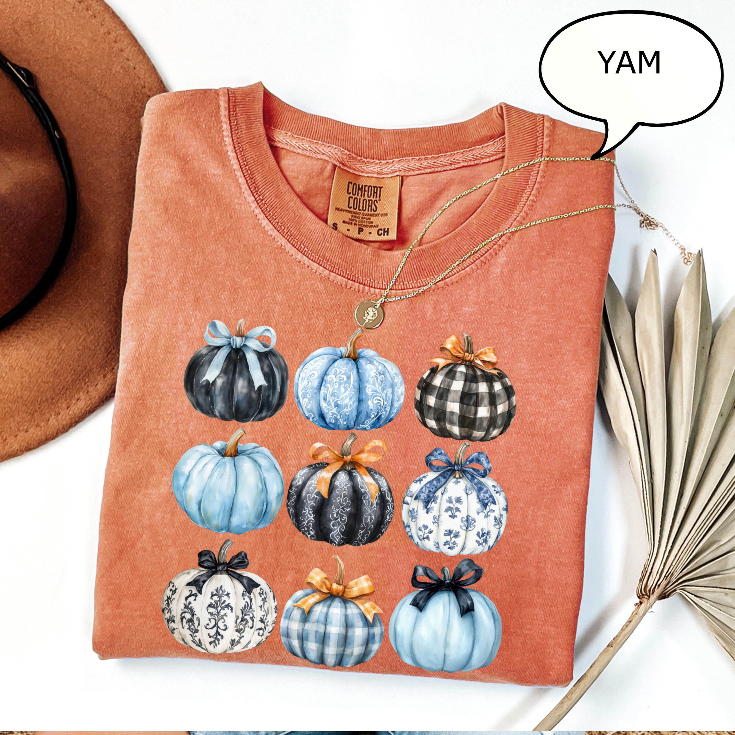 Comfort Colors® Blue Bow Pumpkin T-Shirt, Coquette Pumpkin Shirt, Blue Pumpkin Shirt, Pumpkin Season Shirt, Fall Pumpkin Tee