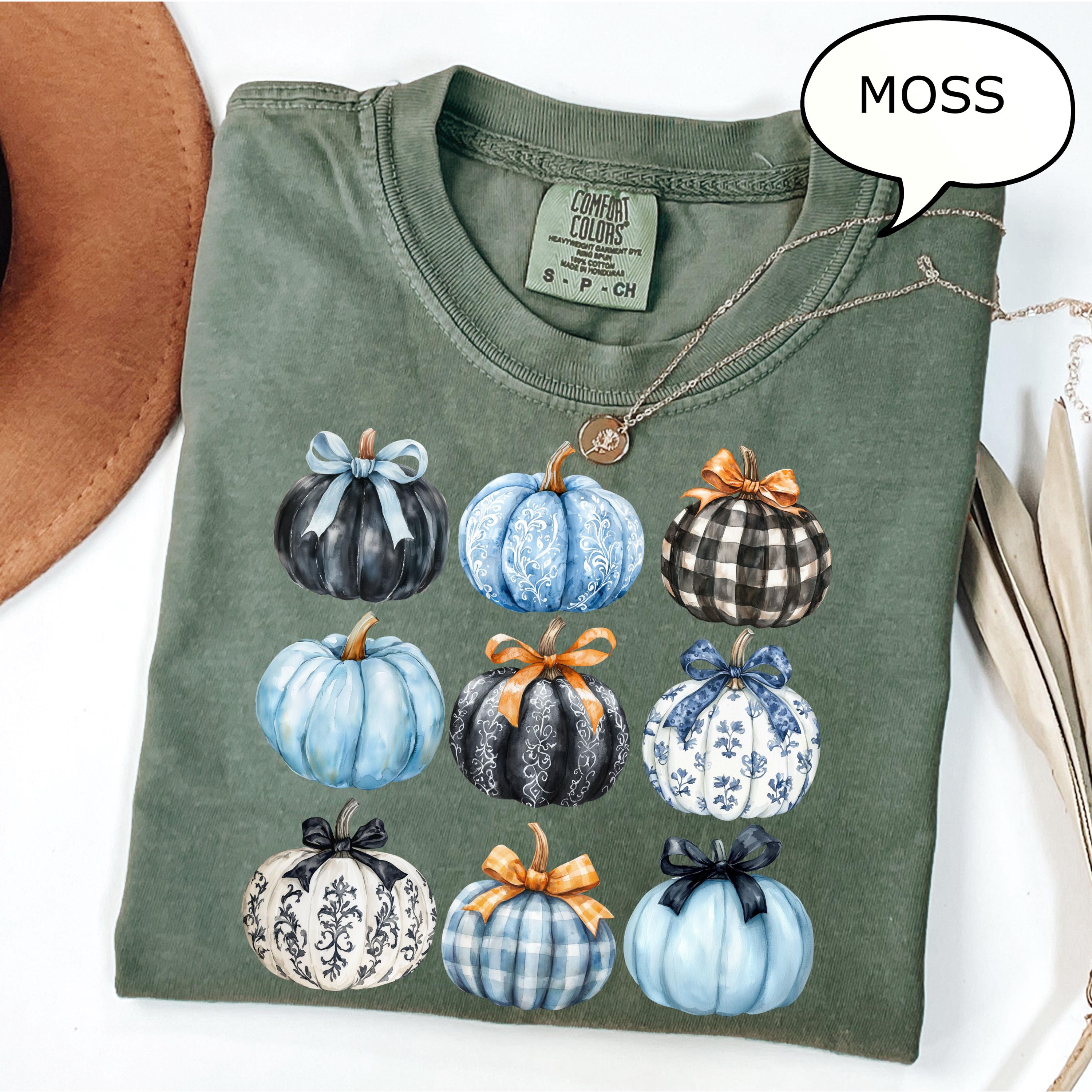 Comfort Colors® Blue Bow Pumpkin T-Shirt, Coquette Pumpkin Shirt, Blue Pumpkin Shirt, Pumpkin Season Shirt, Fall Pumpkin Tee