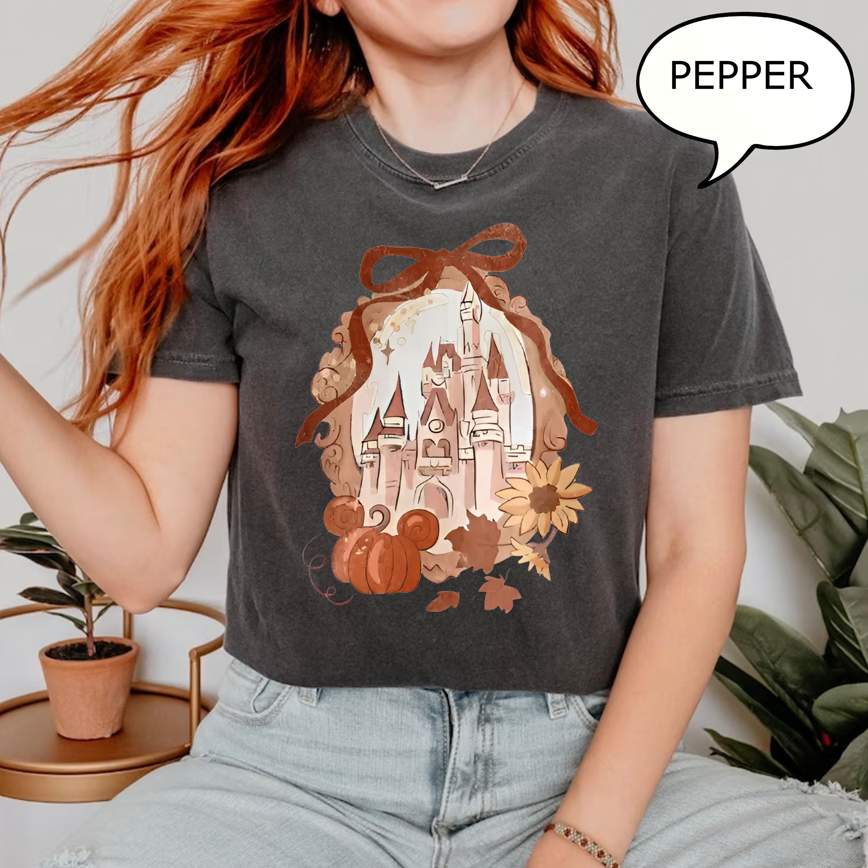 Comfort Colors® Coquette Bow Pumpkin Castle T-Shirt, Fall Shirt, Fall Magical Kingdom Shirt, Fall Castle Shirt