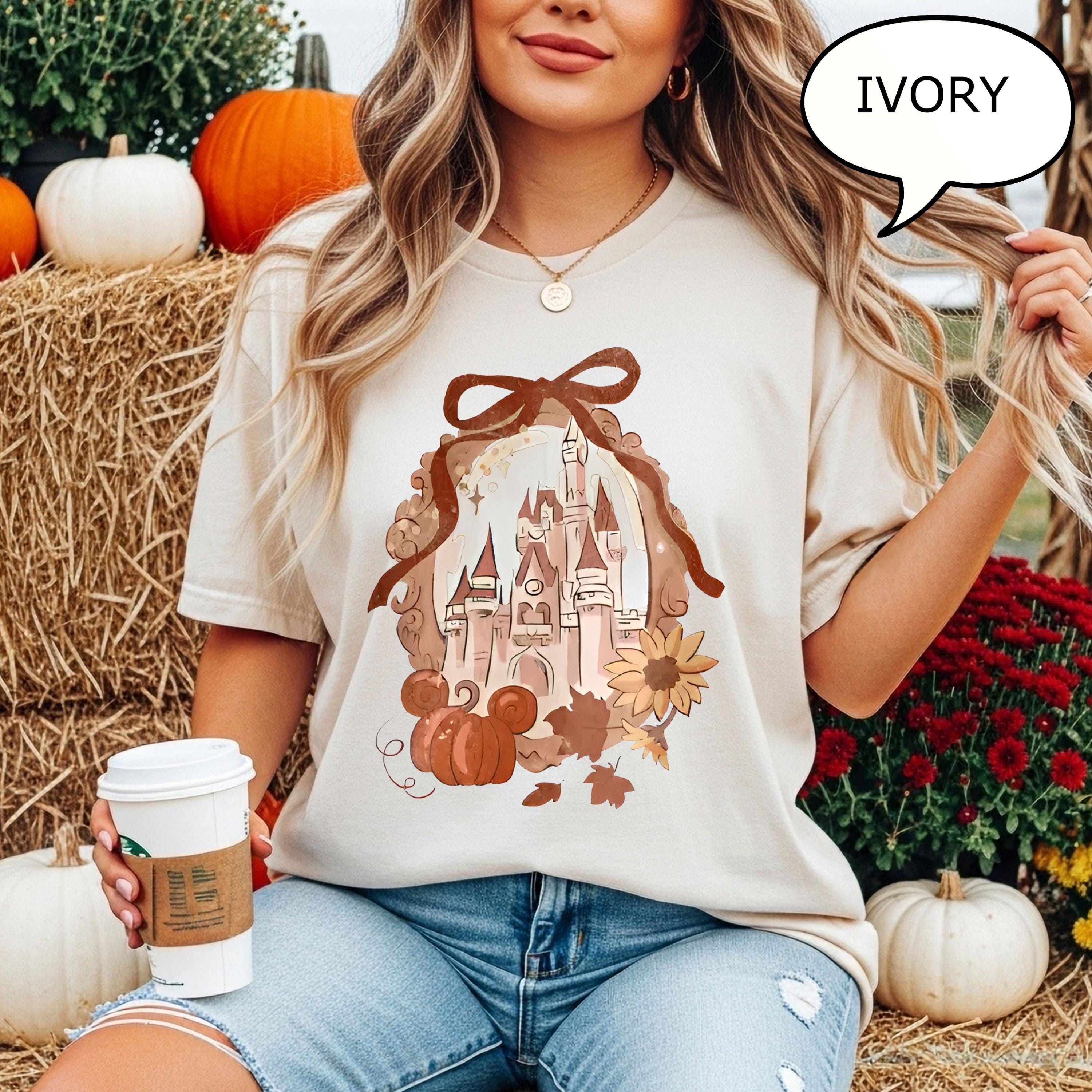 Comfort Colors® Coquette Bow Pumpkin Castle T-Shirt, Fall Shirt, Fall Magical Kingdom Shirt, Fall Castle Shirt