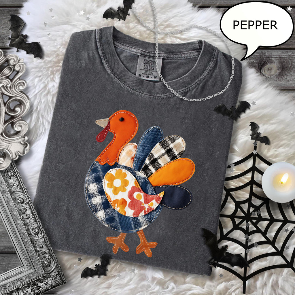 Comfort Colors® Patchwork Turkey T-Shirt, Thanksgiving Shirt, Thanksgiving Turkey Shirt, Fall Woman Shirt, Thanksgiving Gift