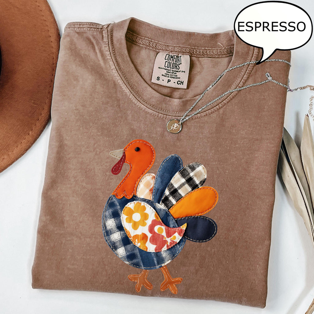 Comfort Colors® Patchwork Turkey T-Shirt, Thanksgiving Shirt, Thanksgiving Turkey Shirt, Fall Woman Shirt, Thanksgiving Gift