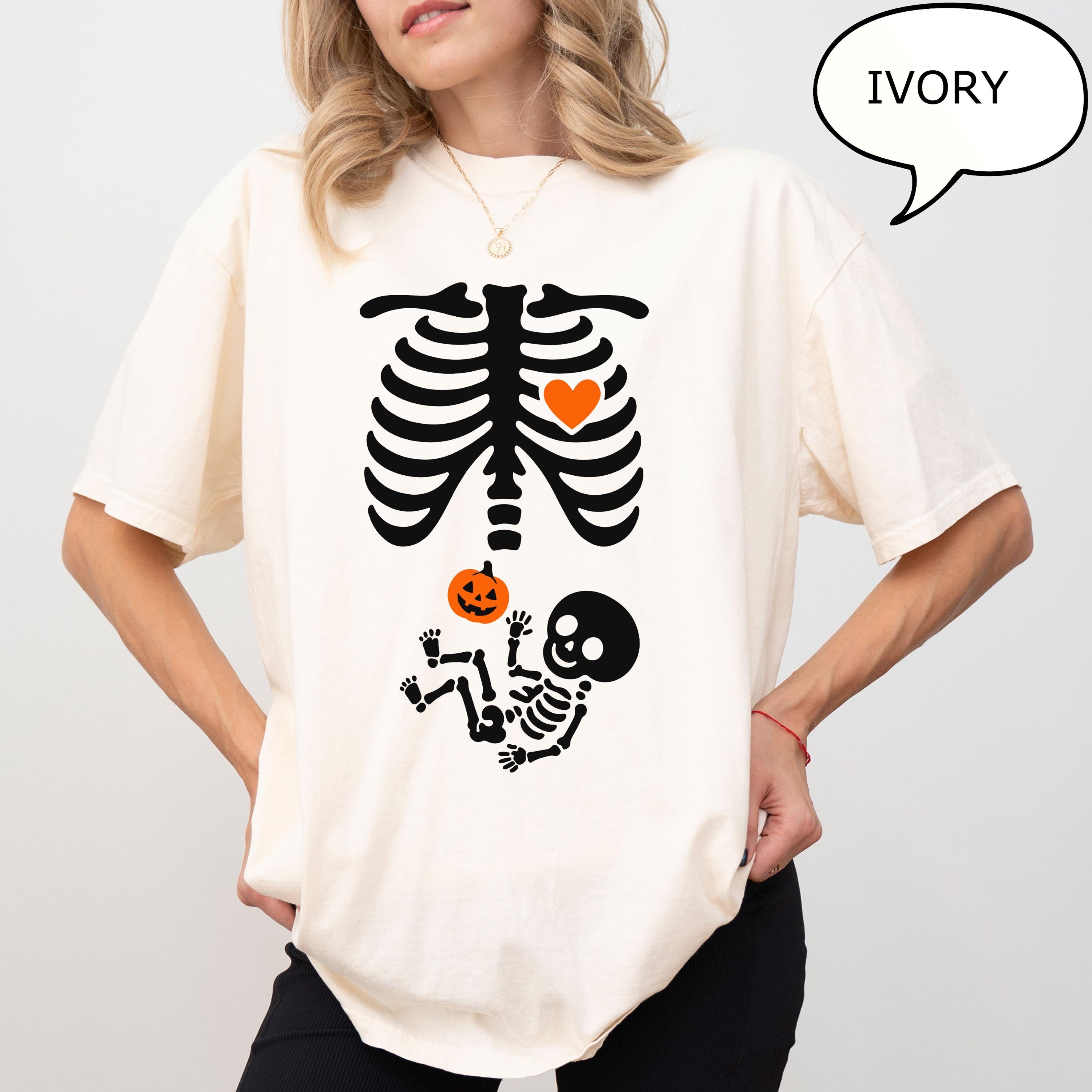 Comfort Colors® Skeleton Halloween Maternity T-Shirt, Skeleton Pregnant Shirt, Pregnant Halloween Shirt, Pregnancy Announcement T-Shirt