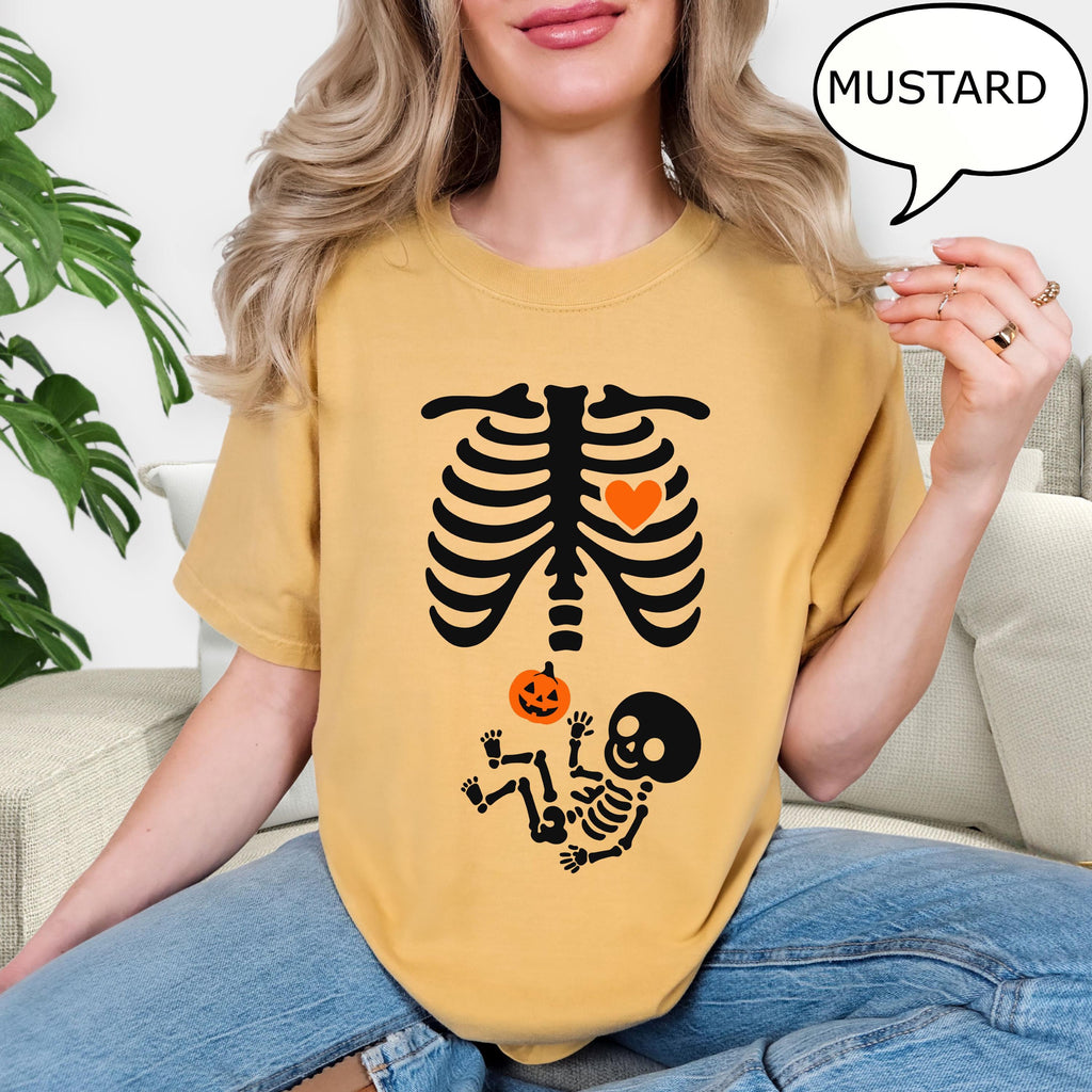 Comfort Colors® Skeleton Halloween Maternity T-Shirt, Skeleton Pregnant Shirt, Pregnant Halloween Shirt, Pregnancy Announcement T-Shirt