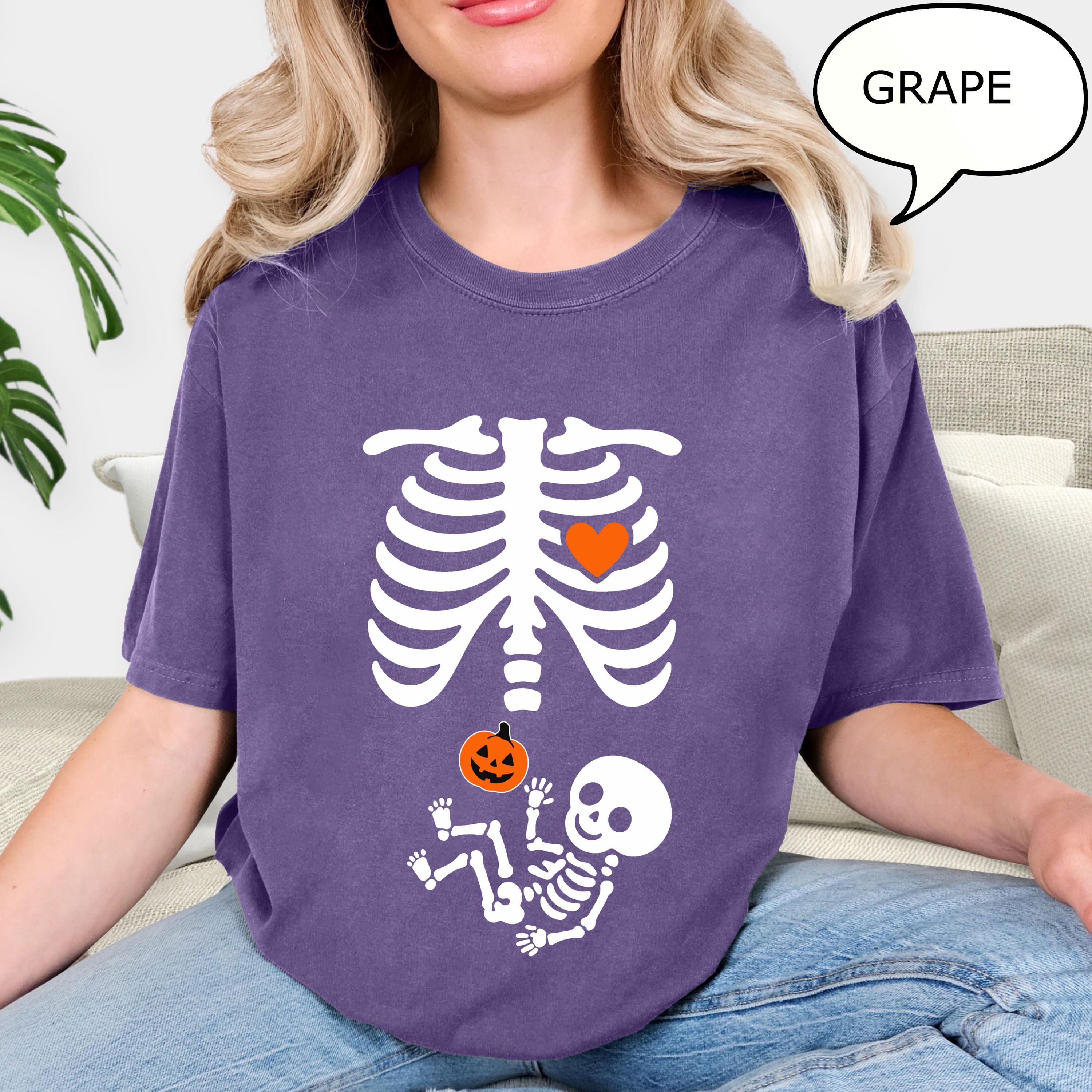 Comfort Colors® Skeleton Halloween Maternity T-Shirt, Skeleton Pregnant Shirt, Pregnant Halloween Shirt, Pregnancy Announcement T-Shirt