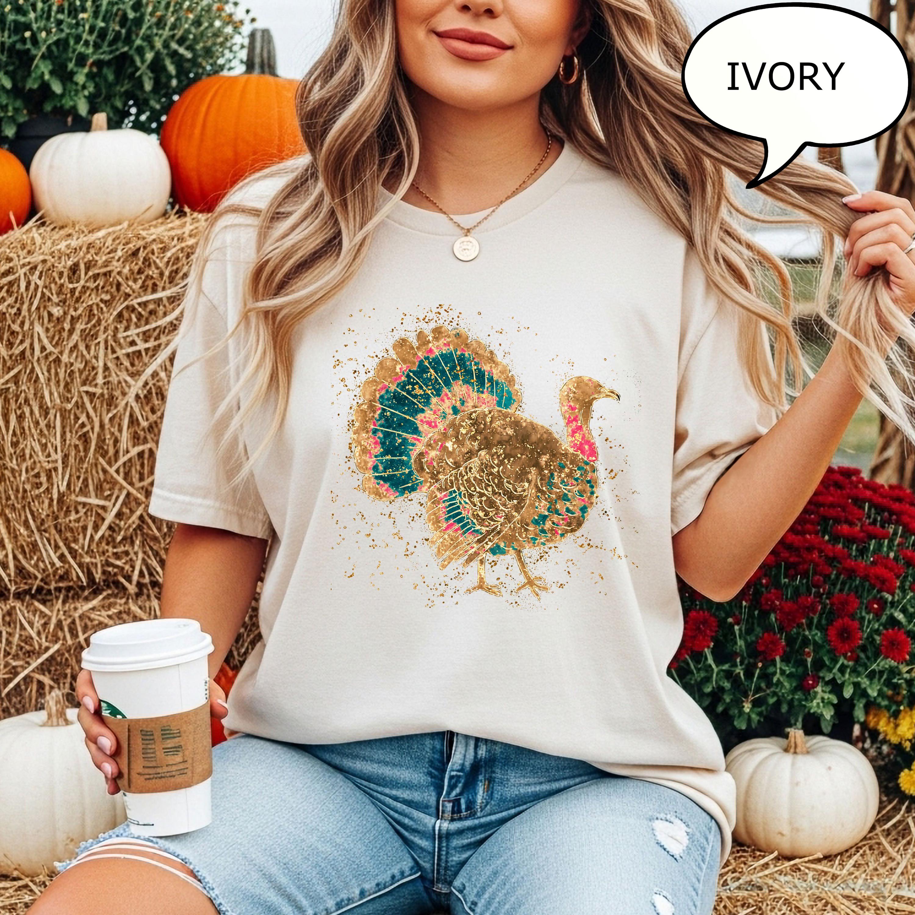 Comfort Colors® Retro Turkey Shirt, Thanksgiving T-Shirt, Vintage Turkey Shirt, Glitter Image, Not Real Glitter