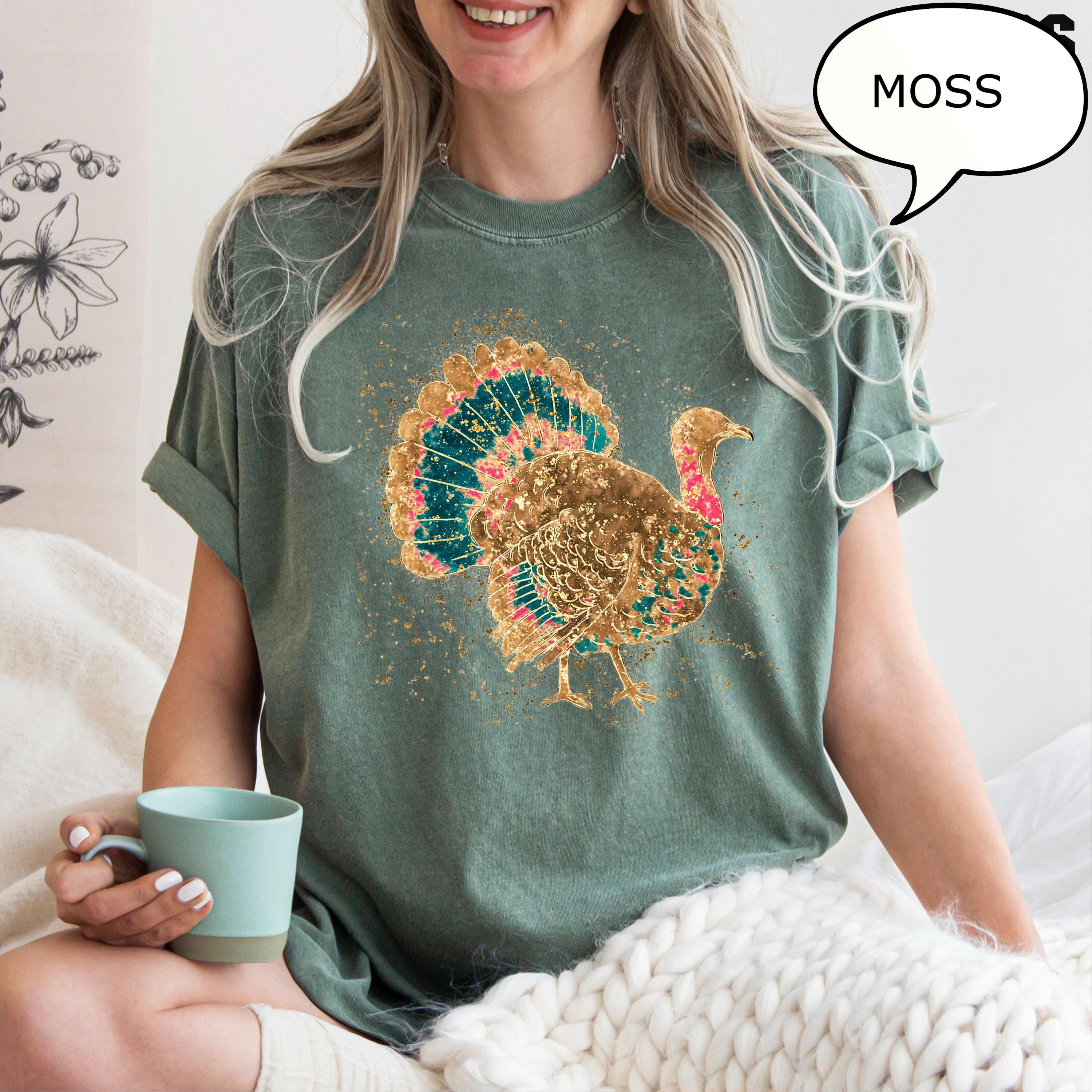 Comfort Colors® Retro Turkey Shirt, Thanksgiving T-Shirt, Vintage Turkey Shirt, Glitter Image, Not Real Glitter