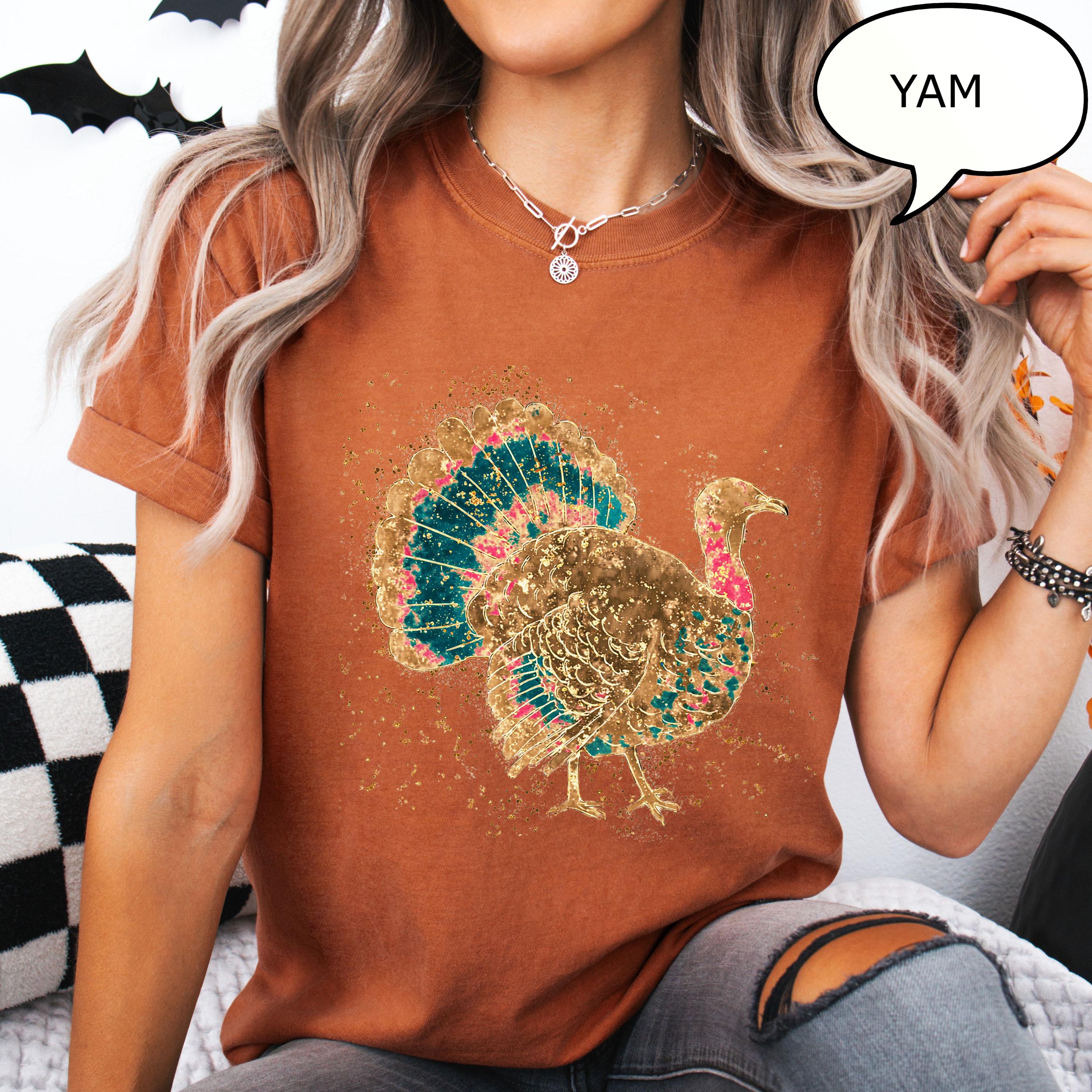 Comfort Colors® Retro Turkey Shirt, Thanksgiving T-Shirt, Vintage Turkey Shirt, Glitter Image, Not Real Glitter