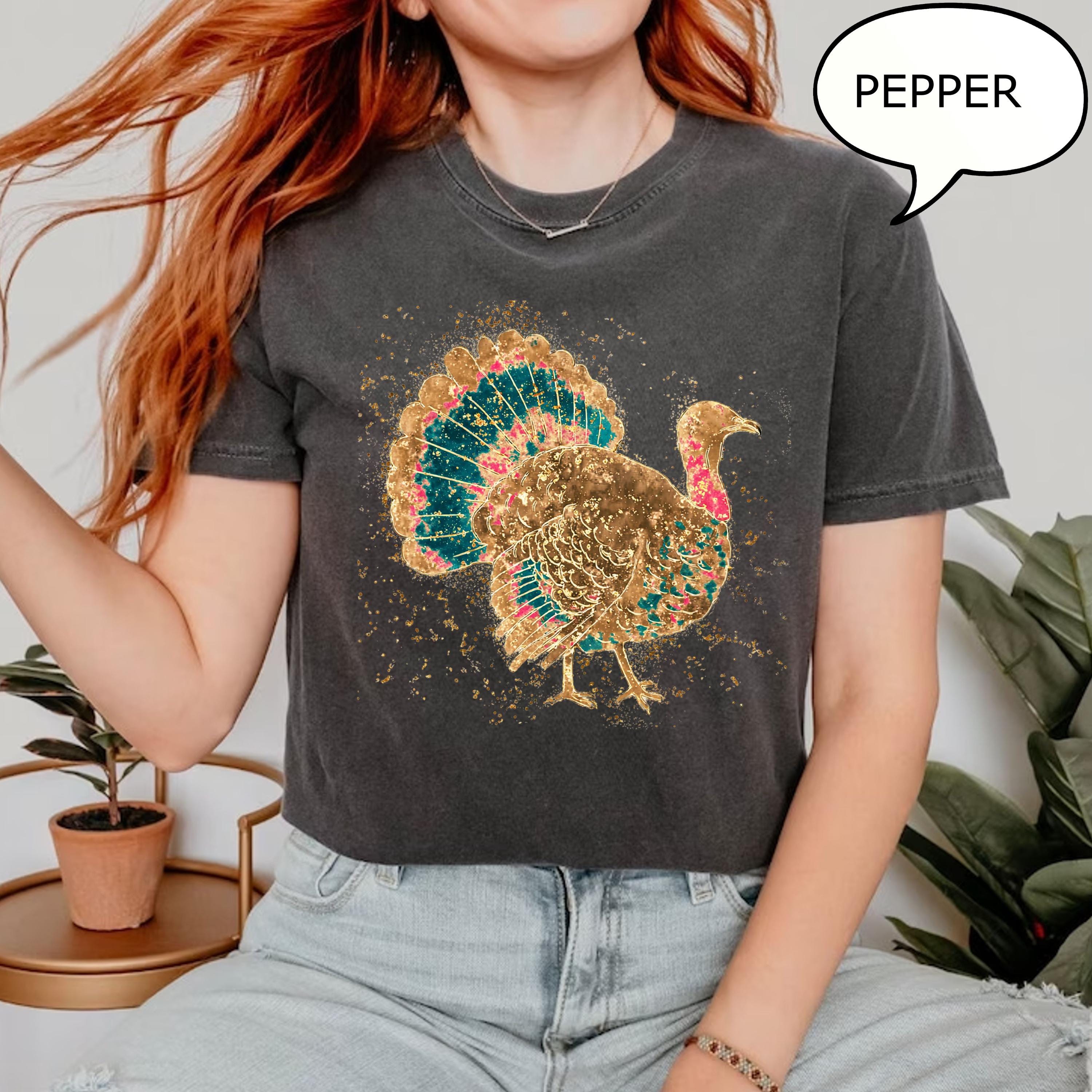 Comfort Colors® Retro Turkey Shirt, Thanksgiving T-Shirt, Vintage Turkey Shirt, Glitter Image, Not Real Glitter
