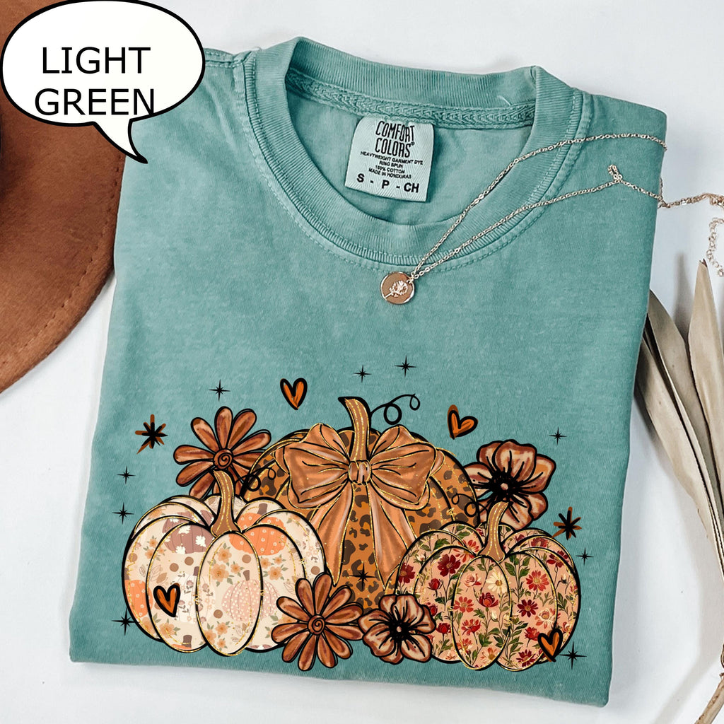 Comfort Colors® Floral Pumpkin T-Shirt, Coquette Bow Pumpkin Shirt, Autumn Shirt
