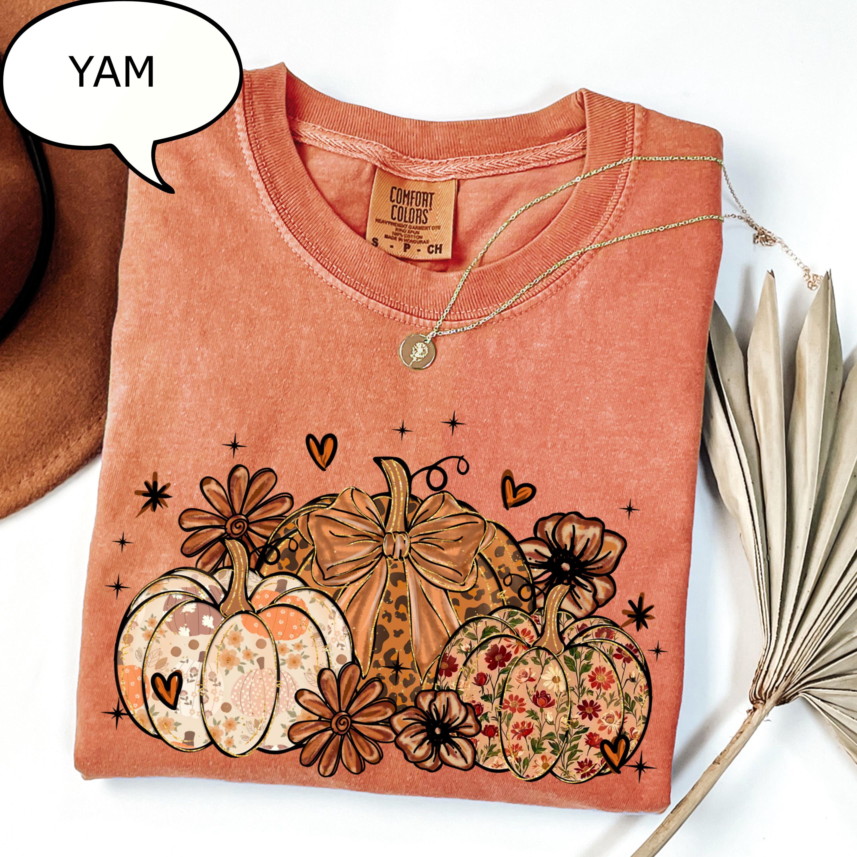 Comfort Colors® Floral Pumpkin T-Shirt, Coquette Bow Pumpkin Shirt, Autumn Shirt